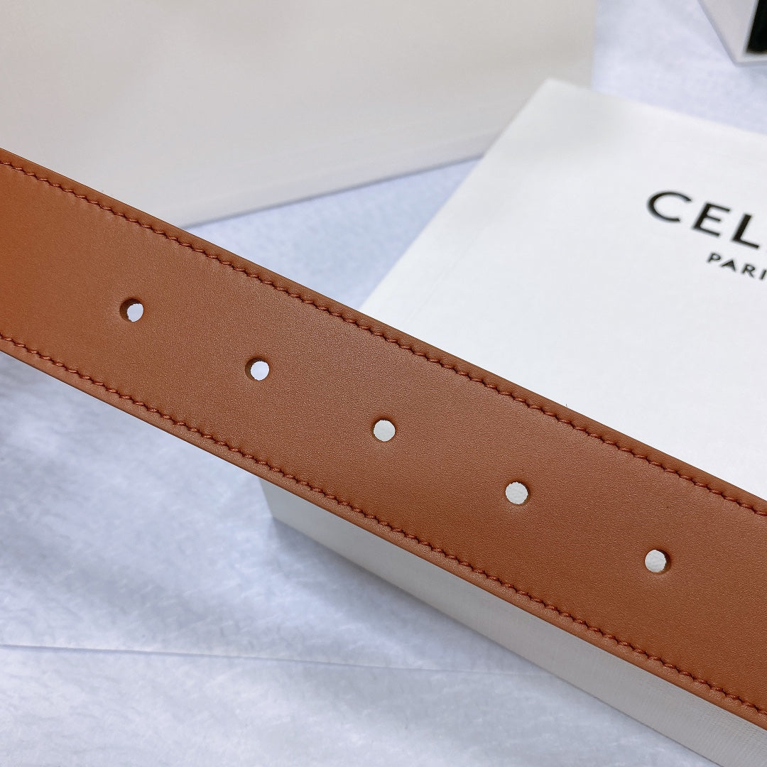 CL LARGE 35 MM BELT IN BRONZE BROWN CALFSKIN LIGHT GOLD HARDWARE
