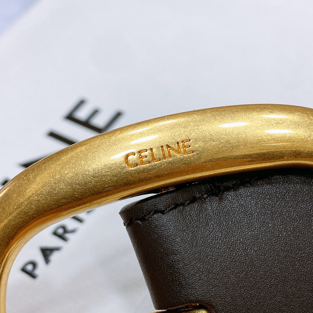 CL LARGE 35 MM BELT IN BLACK AND BROWN CALFSKIN GOLD HARDWARE