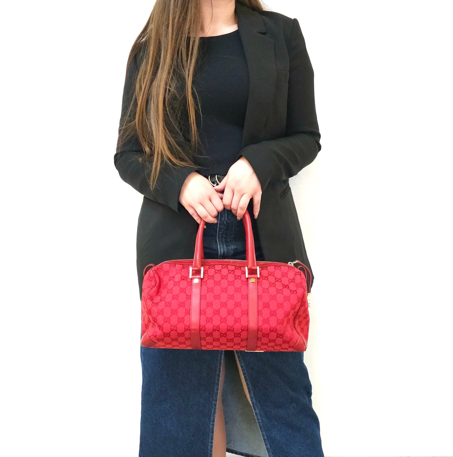 Gucci Red GG Canvas Boston Bag TWS