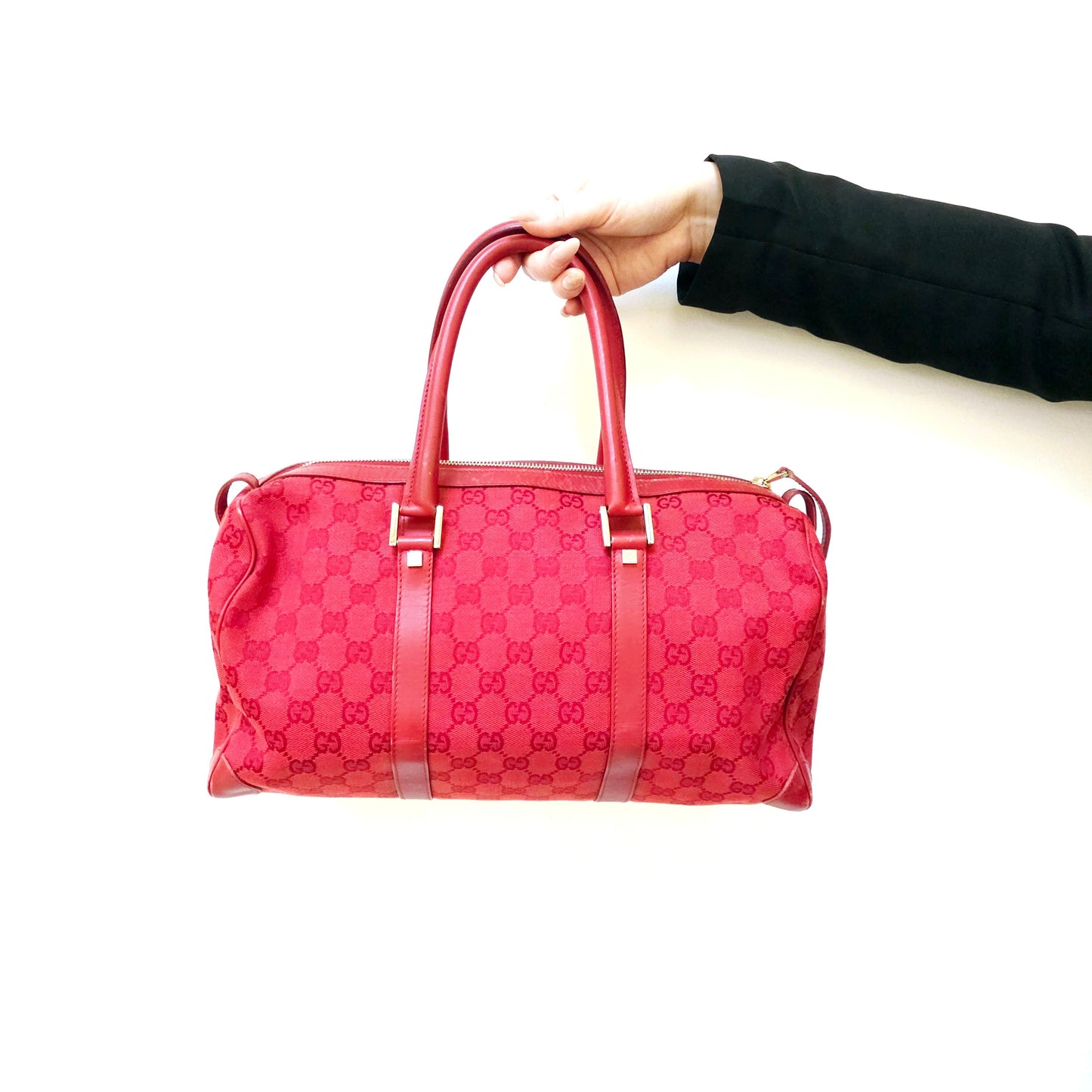 Gucci Red GG Canvas Boston Bag TWS