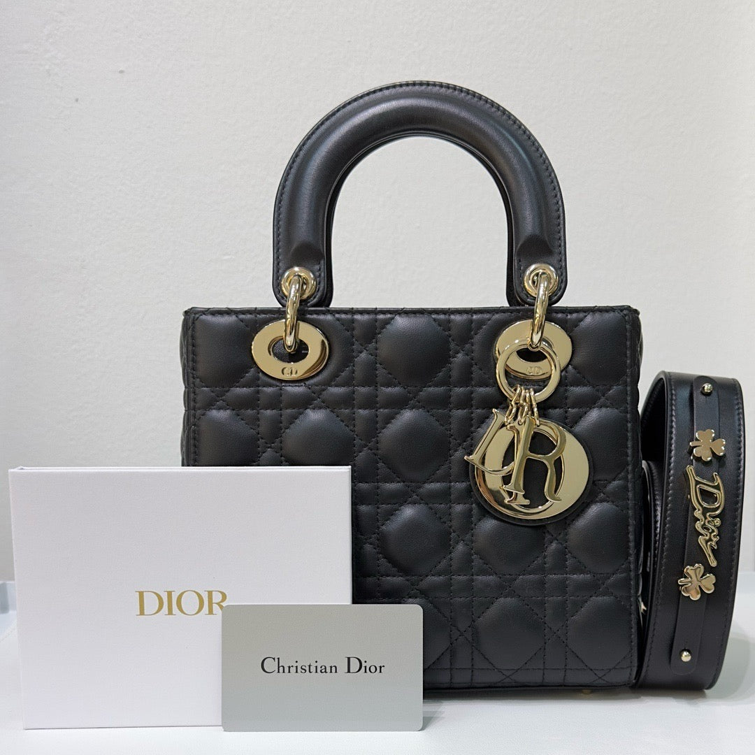Christian Dior Small Cannage Lambskin My Lady Dior ABC Bag Black GHW