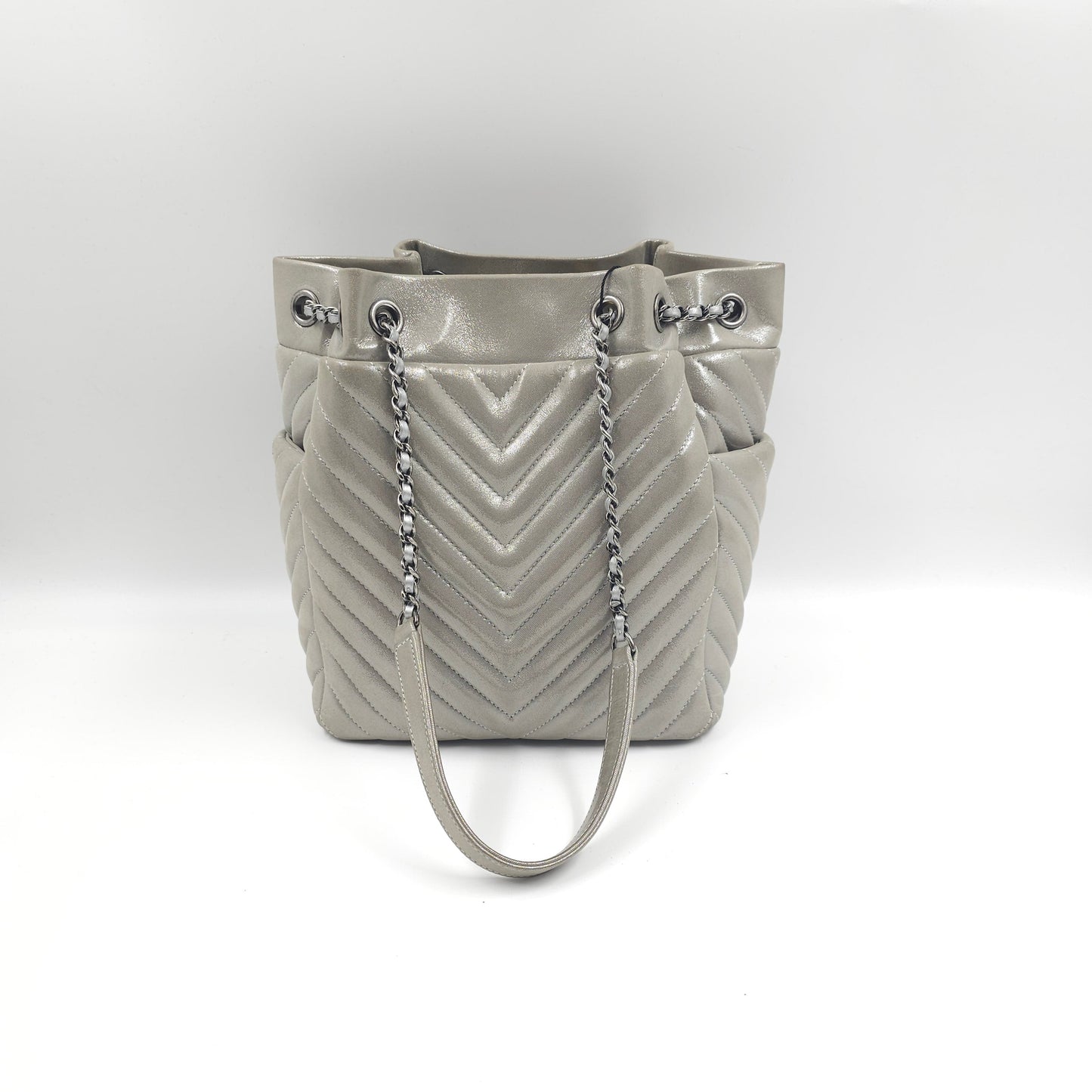 Chanel metallic calfskin chevron urban spirit bucket bag