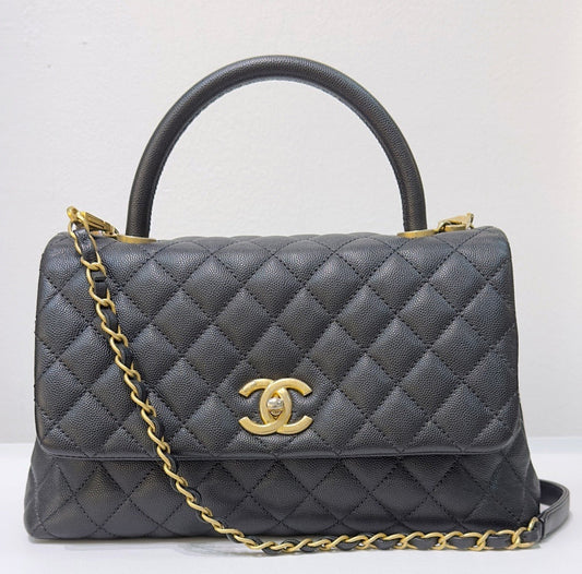 Chanel Medium Caviar Quilted Coco Handle Flap Black GHW 25 holo card