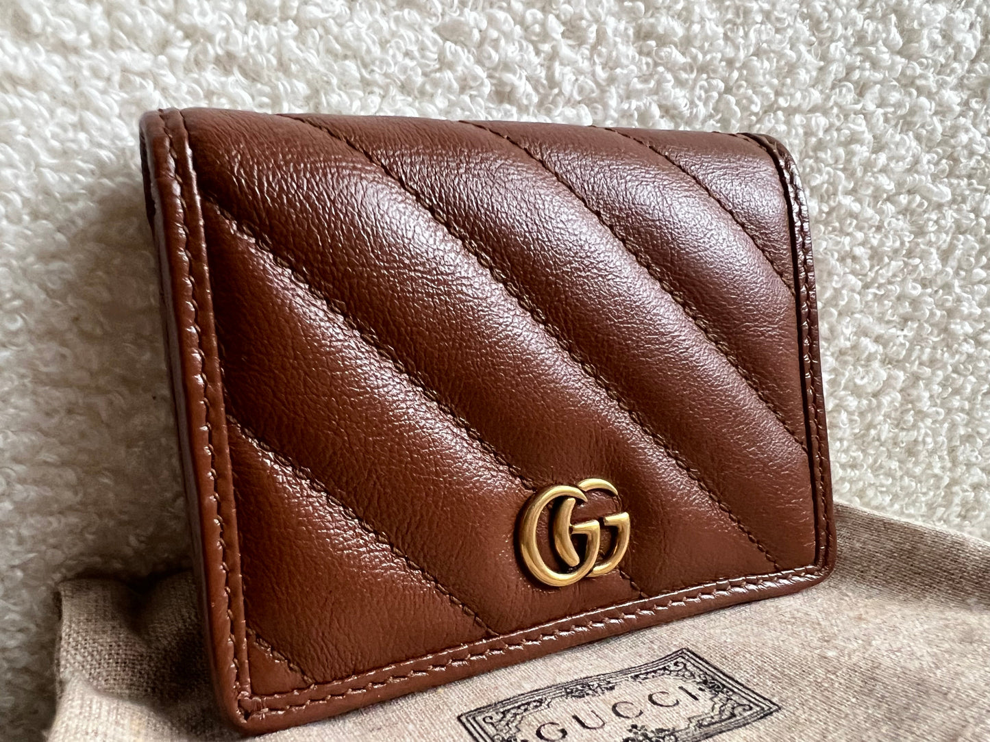 Gucci GG Brown Marmont Matelassé Card Case Wallet (RRP £380)