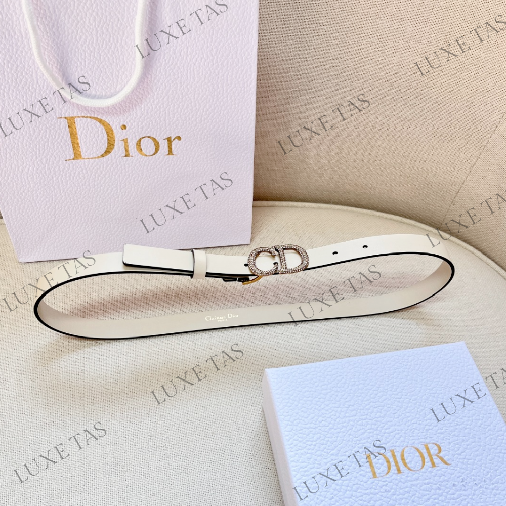 20mm Latte Ultrasmooth Calfskin and White Crystals Saddle Belt Designer Belts for Women