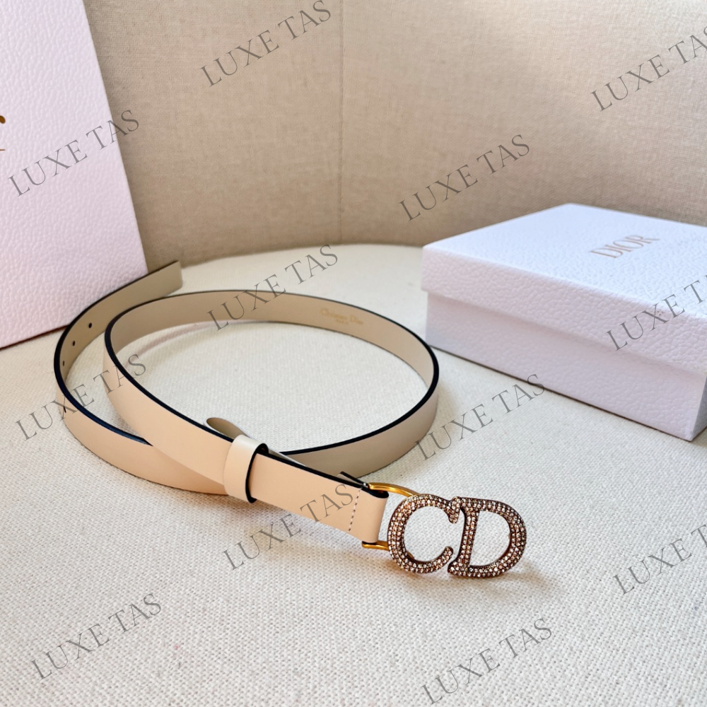 20mm Latte Ultrasmooth Calfskin and White Crystals Saddle Belt Designer Belts for Women