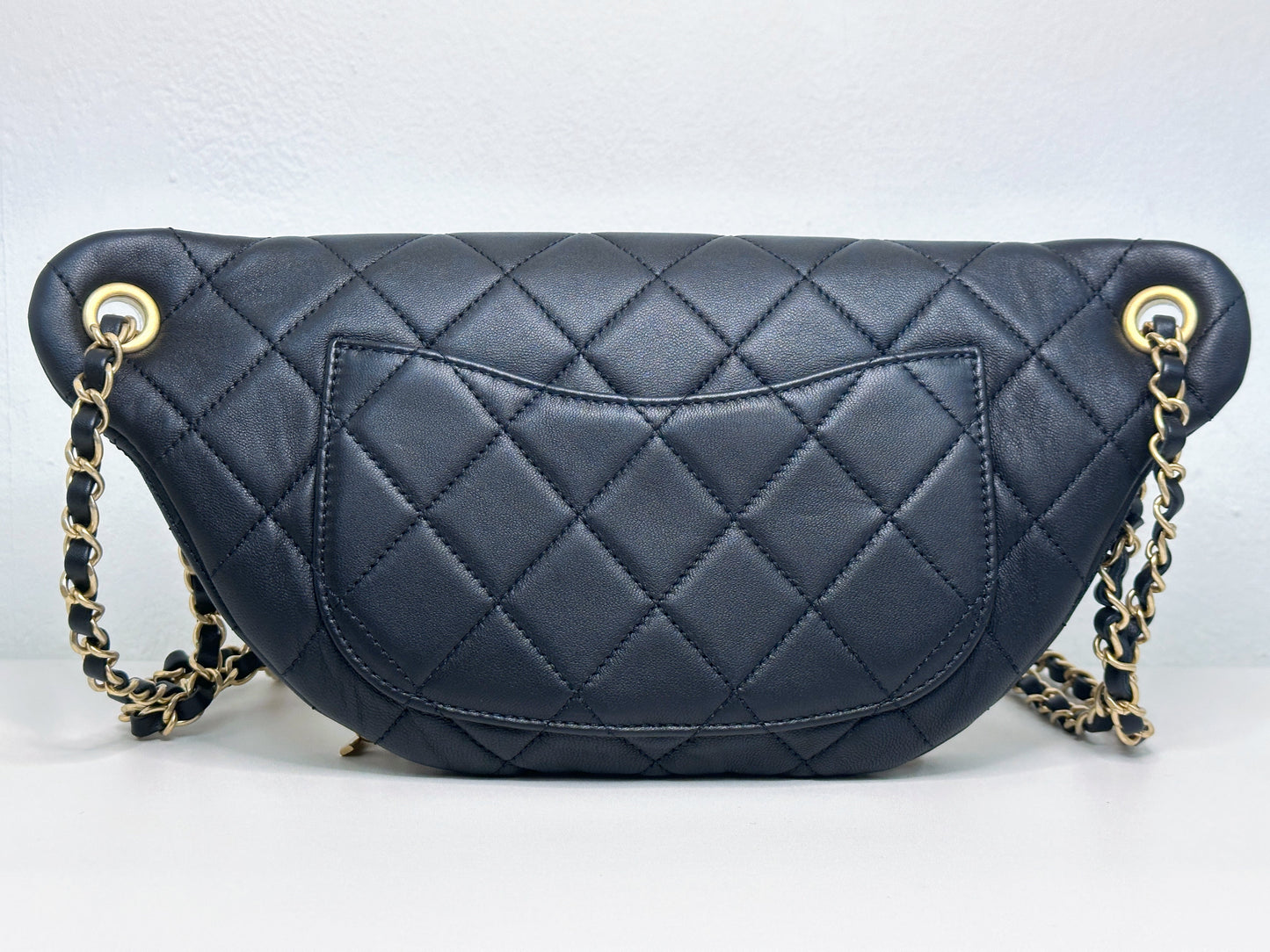 CHANEL 19A BLACK ALL ABOUT CHAINS PEARL FANNY PACK BAG GHW 2806 holo card