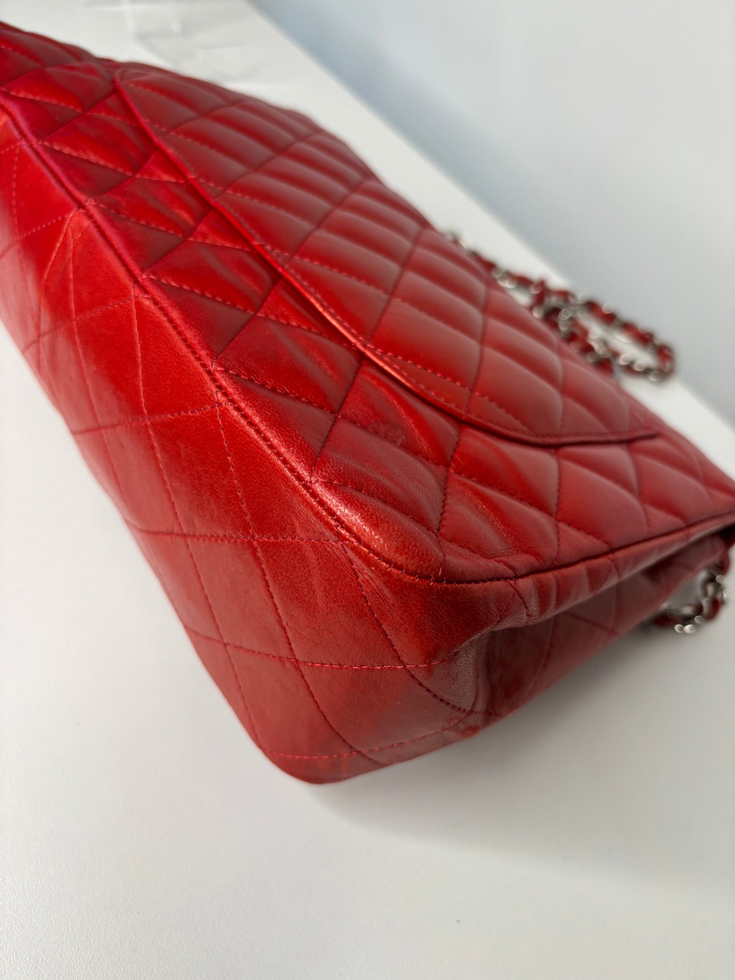 RESERVED  for 24 hrs - Chanel Jumbo Red Lambskin Classic Single Flap Shoulder Bag - Preloved