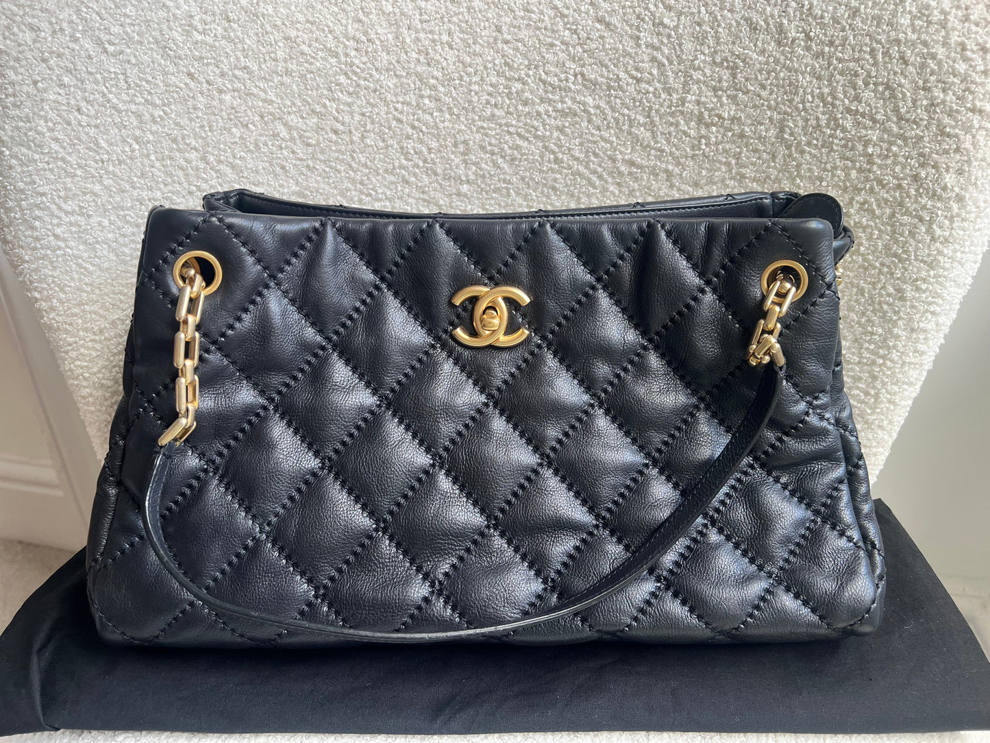 Chanel Black Lambskin Retro Tote Bag