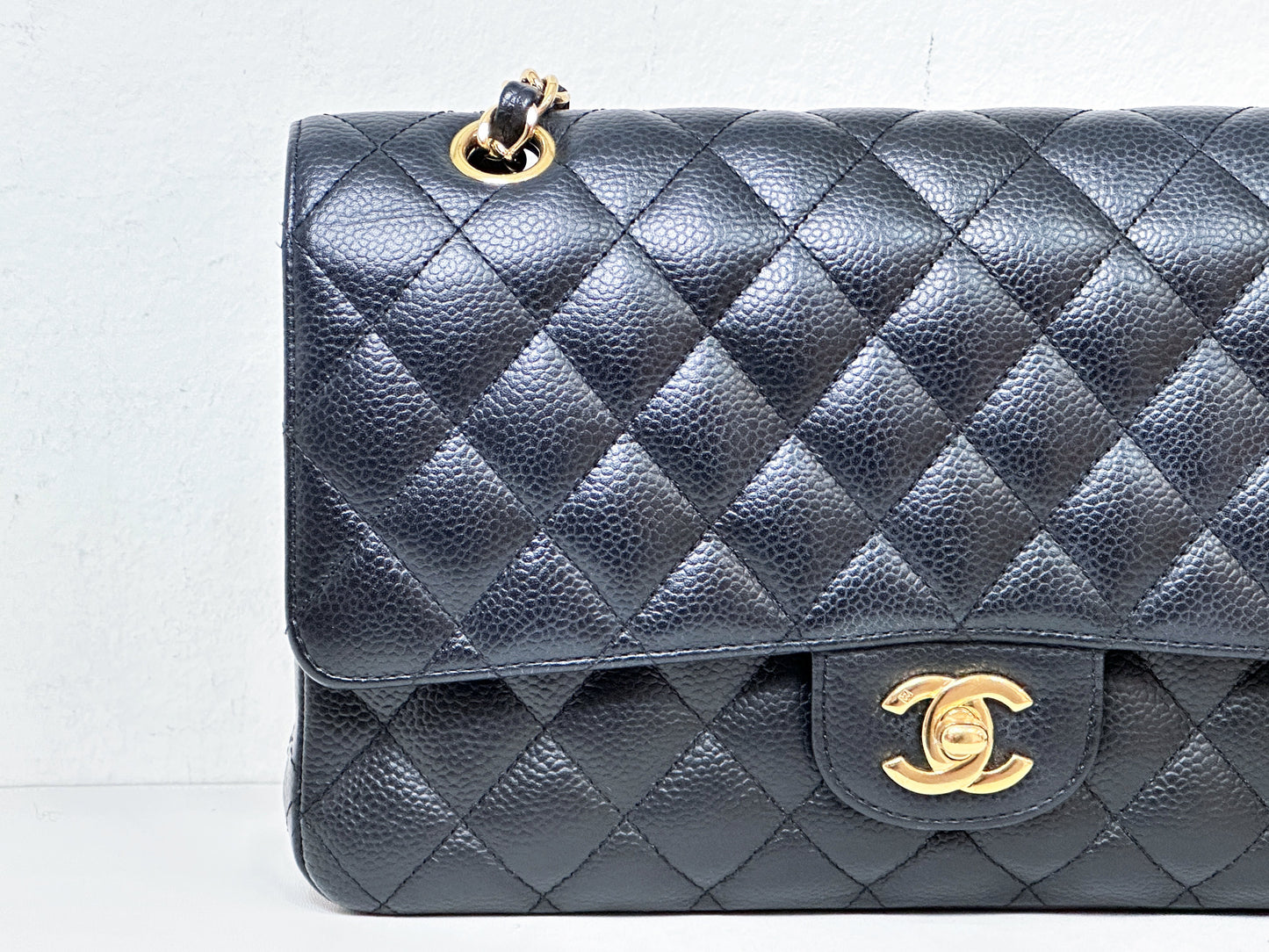 Chanel Medium Size Classic Quilted Caviar Double Flap Bag Black 1184 holo card