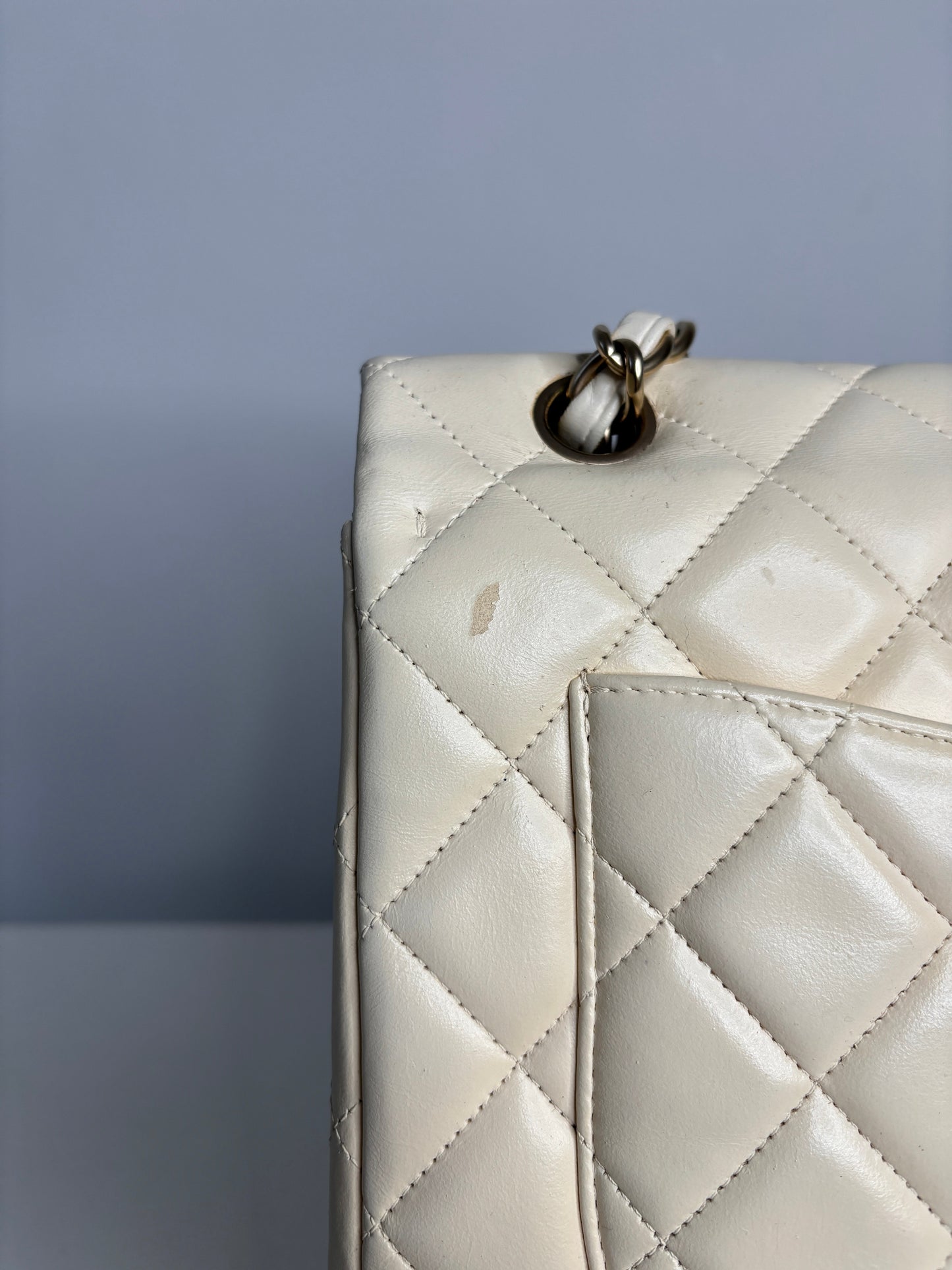 Chanel Classic Maxi Cream Calfskin Shoulder Flap Bag - Preloved