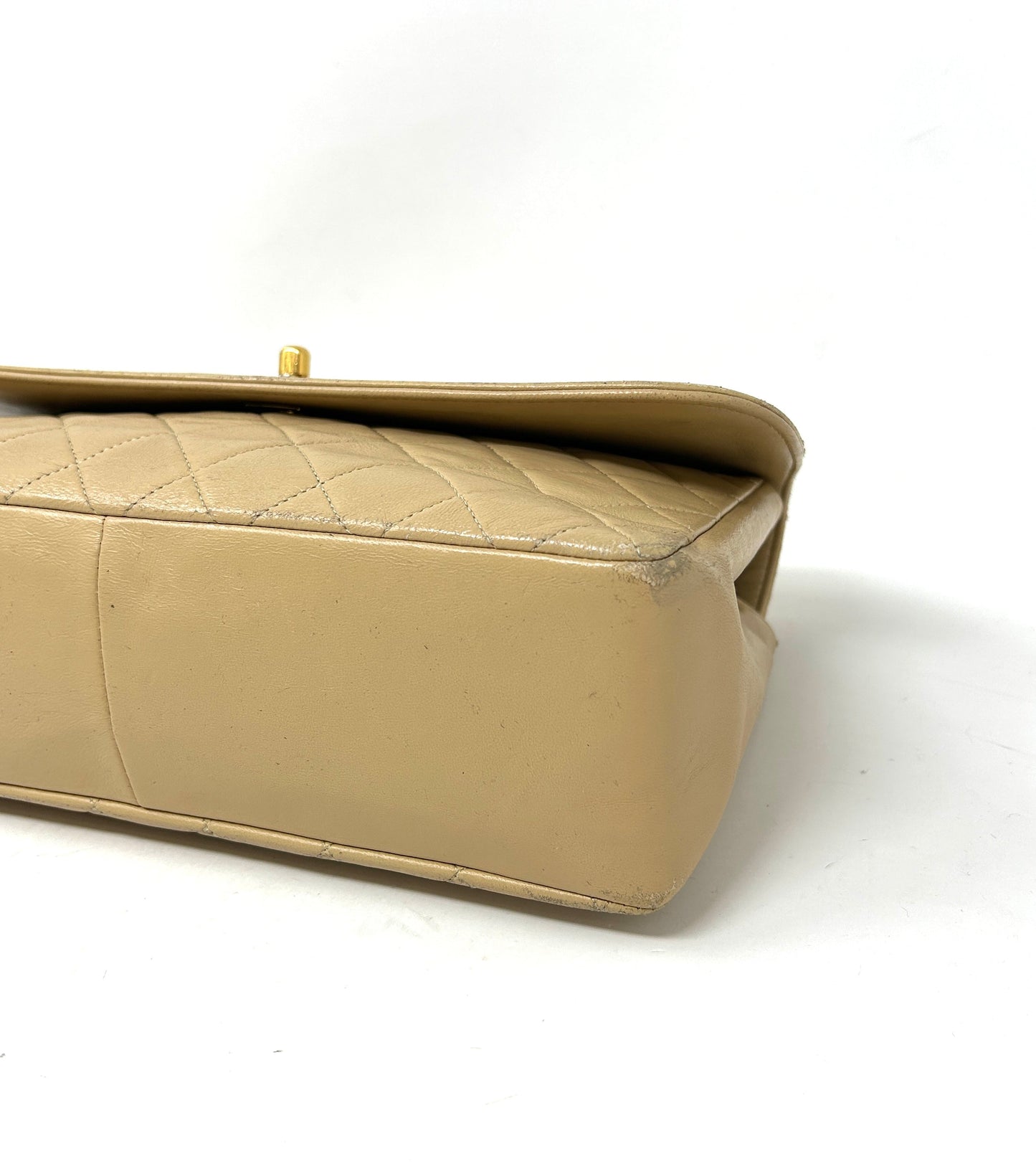 Chanel Beige Quilted Leather CC Logo Flap Shoulder Bag 24K Gold Plated - Preloved