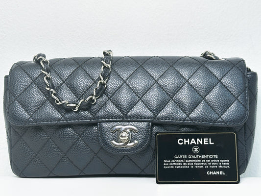 Chanel Caviar East West Flap Bag Black SHW 1131 holo card