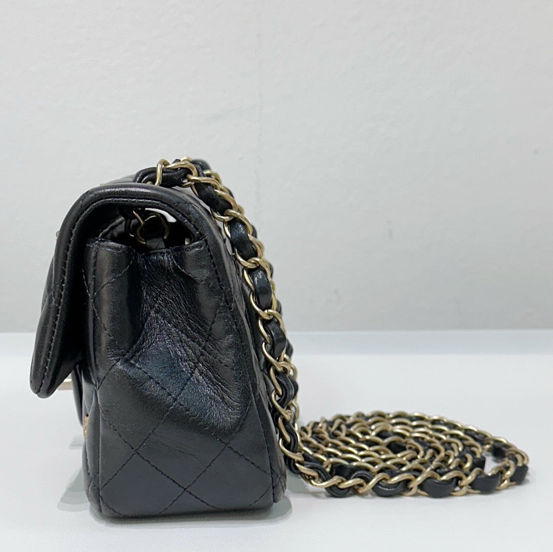 Chanel Mini Rectangular Lambskin Quilted Studded Flap Black
