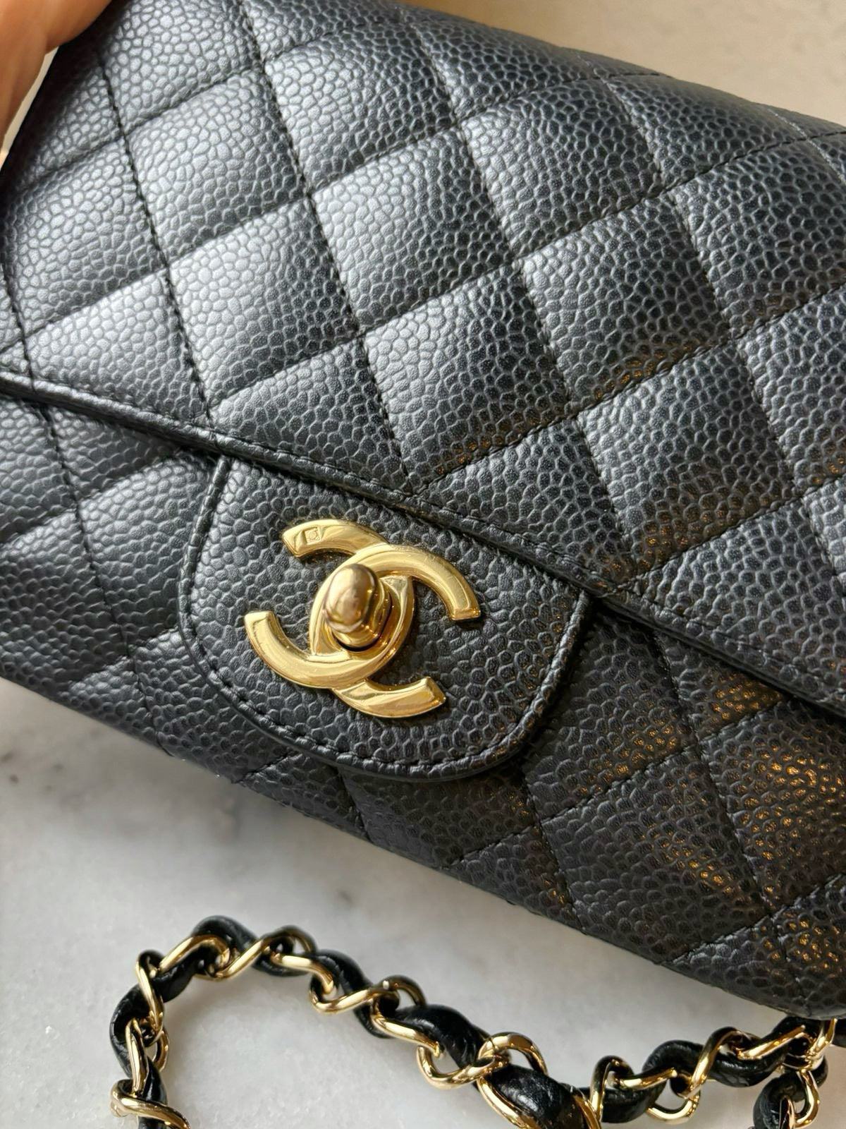 Chanel Mini Square Caviar Flap Bag Black GHW 1203 holo card