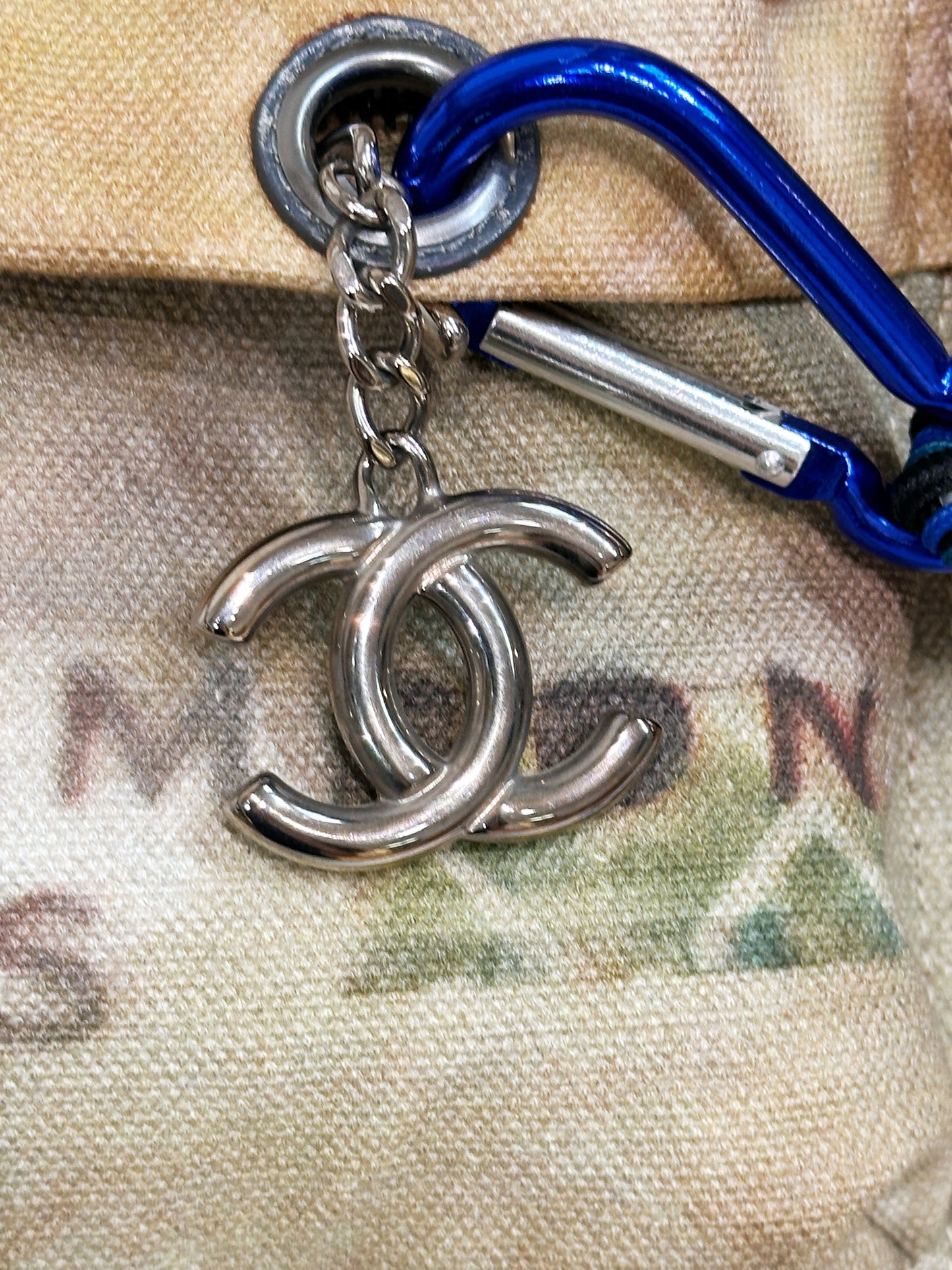 Chanel Graffiti Printed Canvas Medium Backpack Beige 1958 holo card
