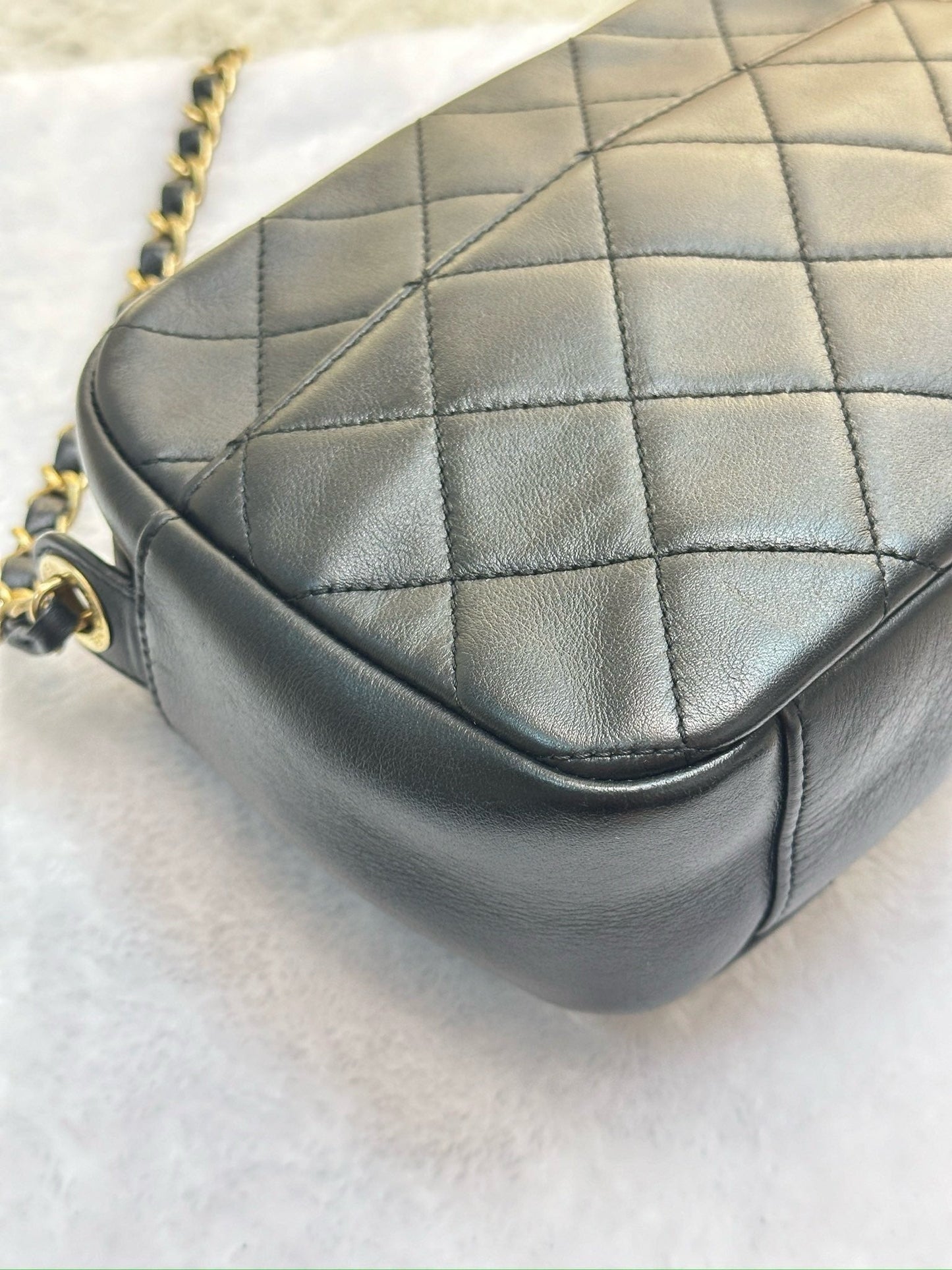 Chanel Calfskin Quilted Enchained Camera Case Bag Black