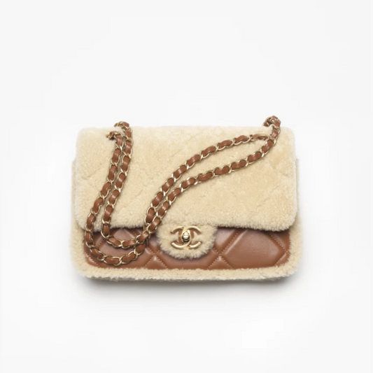 24K Teddy Bear-Shearling Flap Bag Leather Handbag for Women