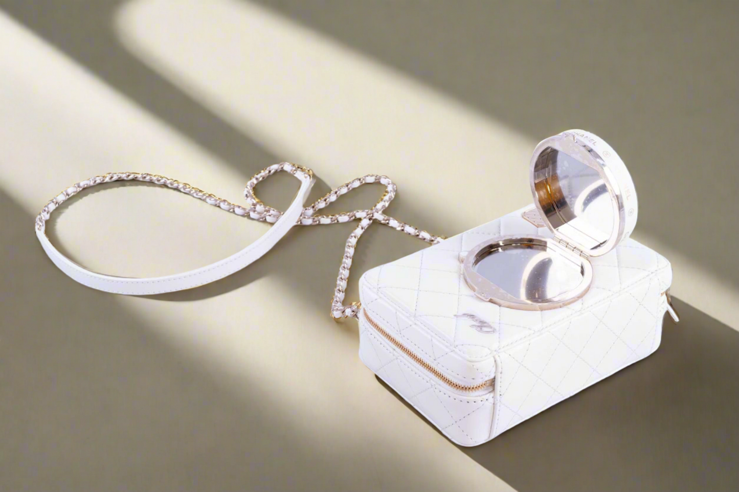 24S Chanel Collectible Runway Camera White Mirror Crossbody Bag