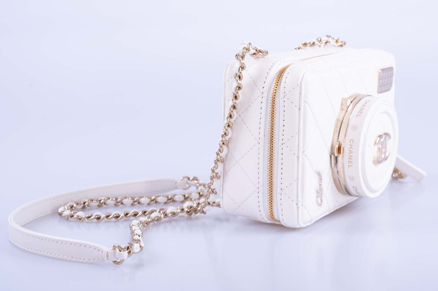 24S Chanel Collectible Runway Camera White Mirror Crossbody Bag