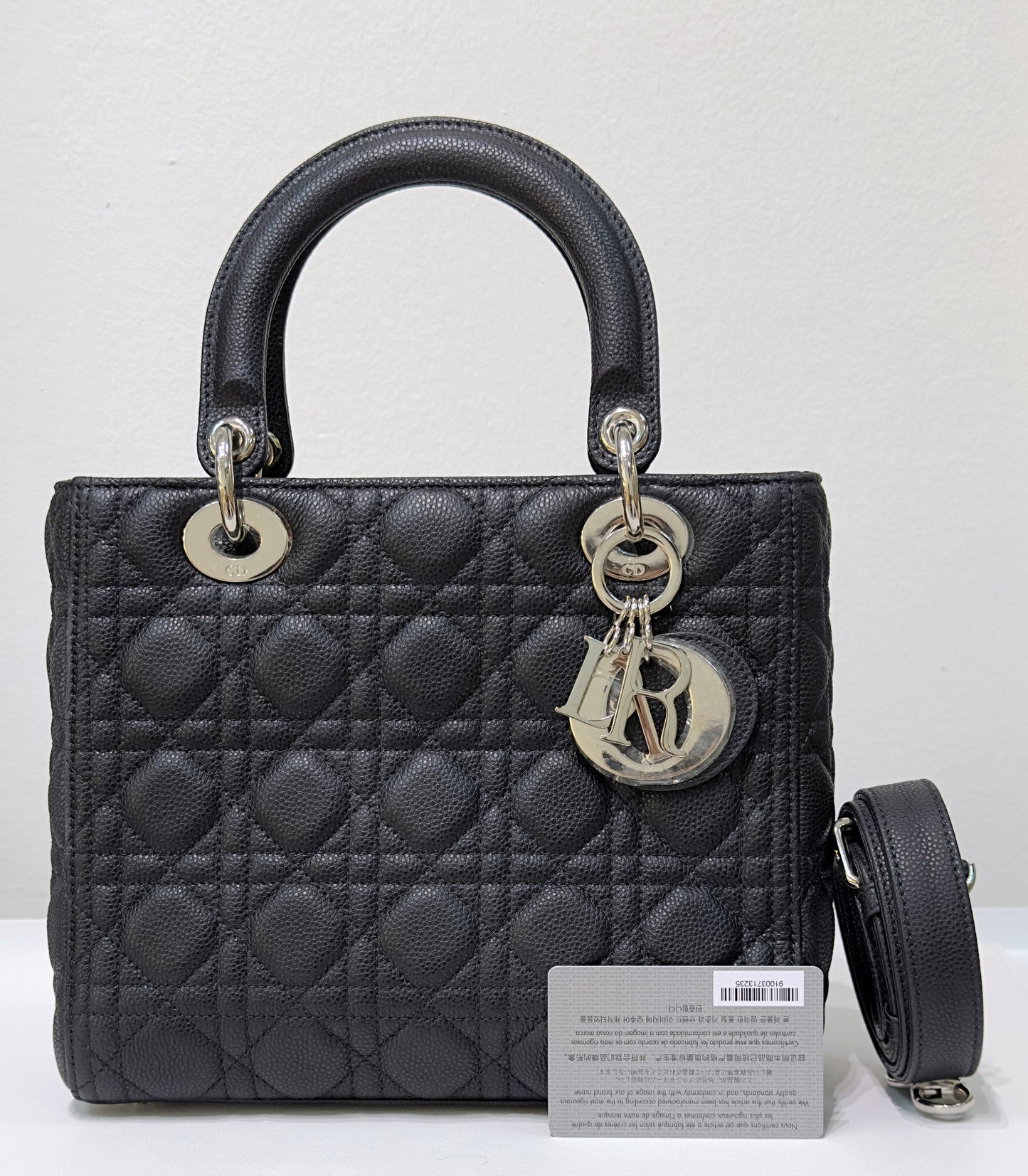 Christian Dior Medium Grained Cannage Calfskin Lady Dior Bag Black SHW