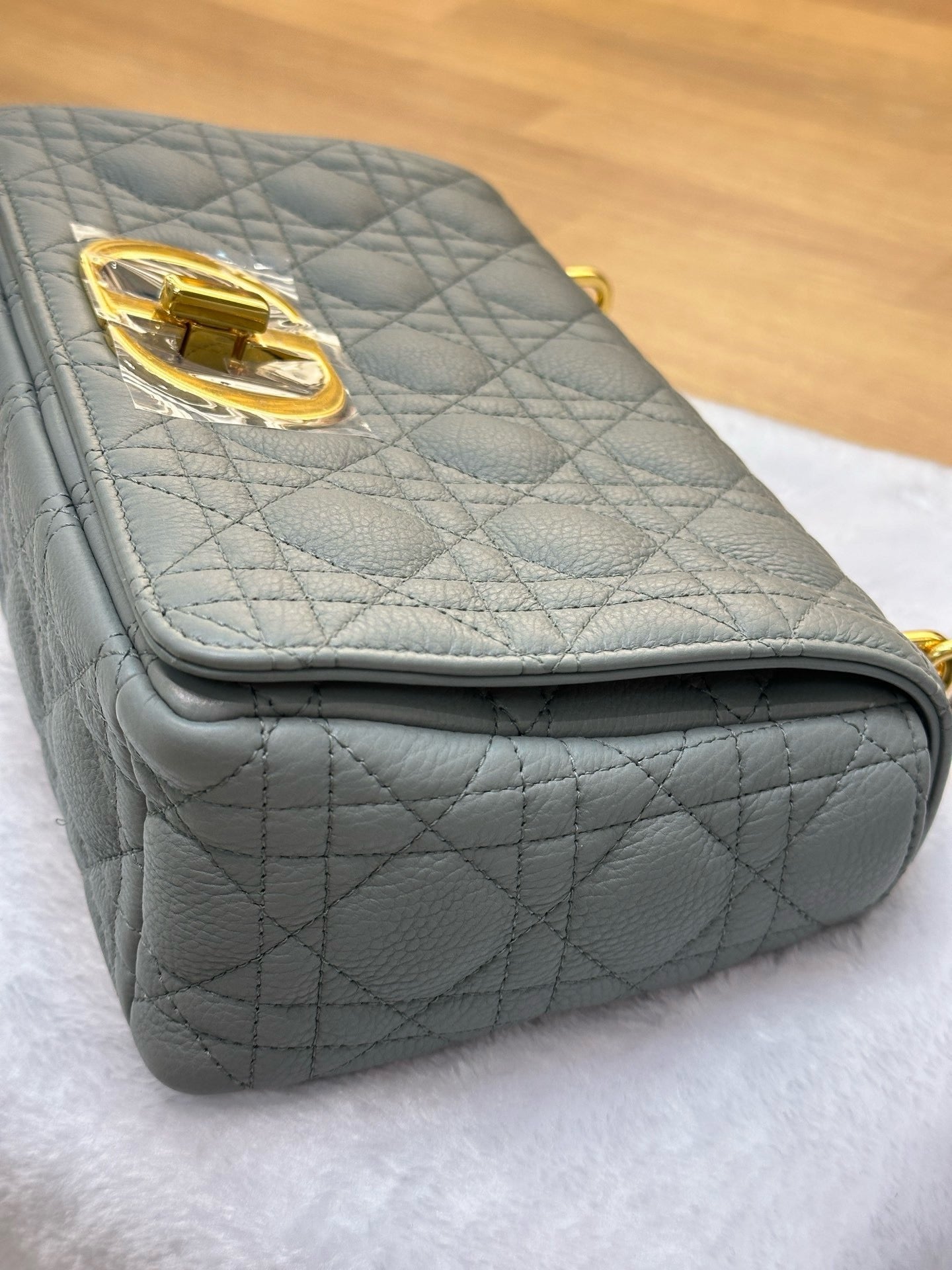 Medium Dior Calfskin Caro Bag Stone Gray Supple Cannage