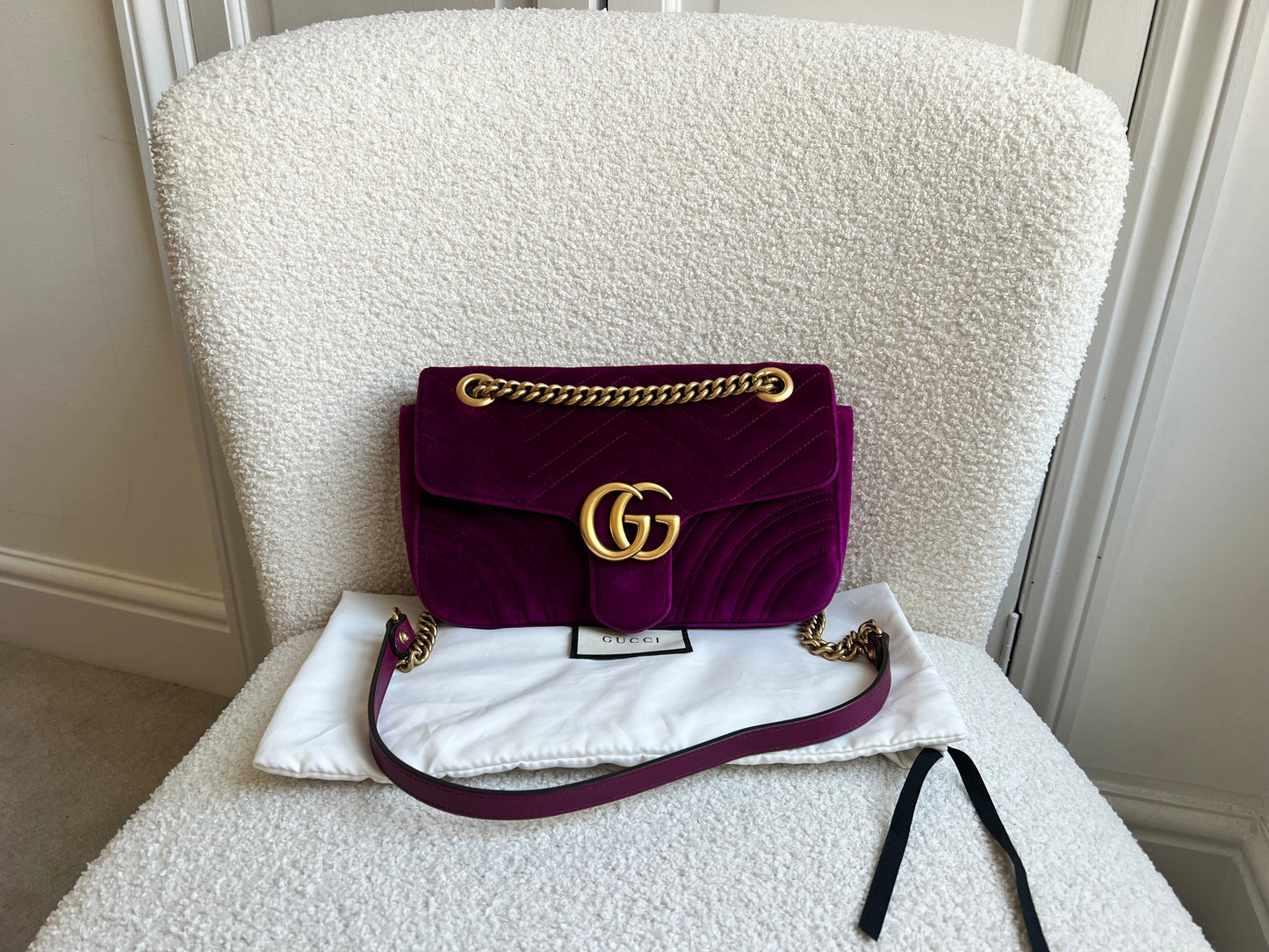Gucci GG Fuchsia Velvet Marmont Small Shoulder Bag (RRP £1490)