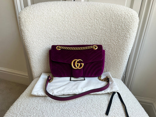 Gucci GG Fuchsia Velvet Marmont Small Shoulder Bag (RRP £1490)