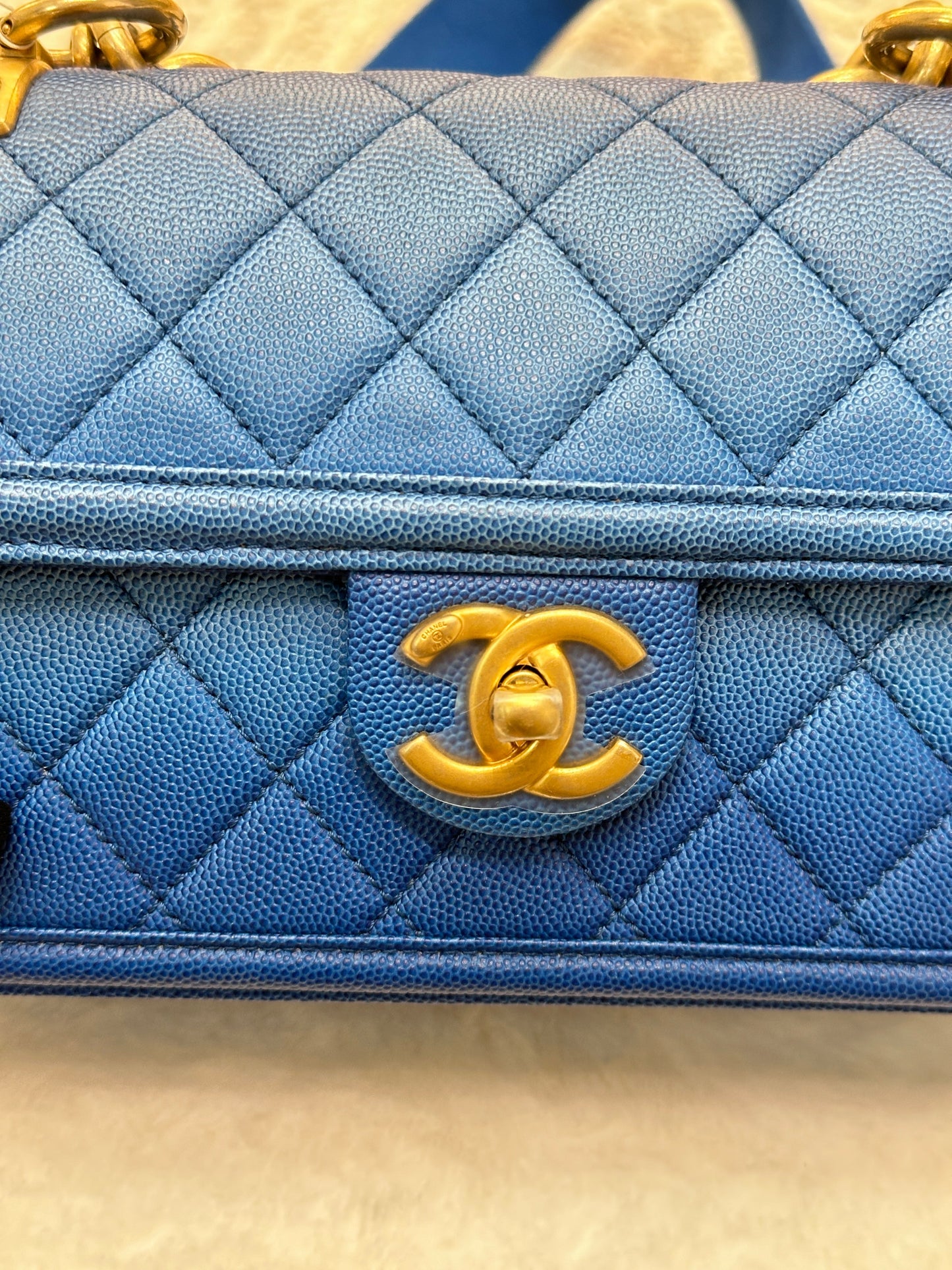 CHANEL Caviar Quilted Small Sunset On The Sea Flap Blue