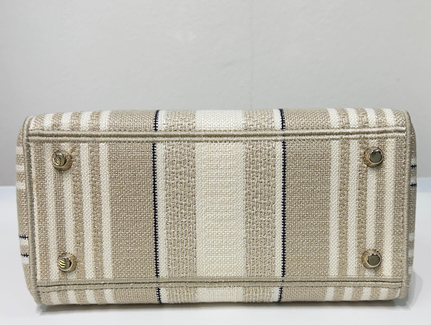 Dior Beige/White Medium Canvas Striped Lady D-Lite