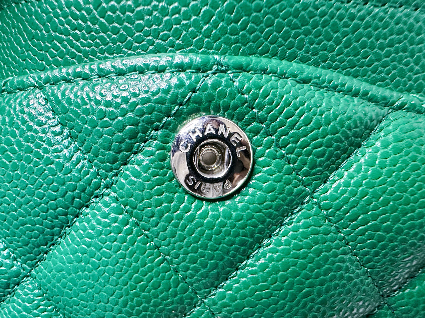 CHANEL 20B Green Classic Small Double Flap Bag SHW 3050 holo card