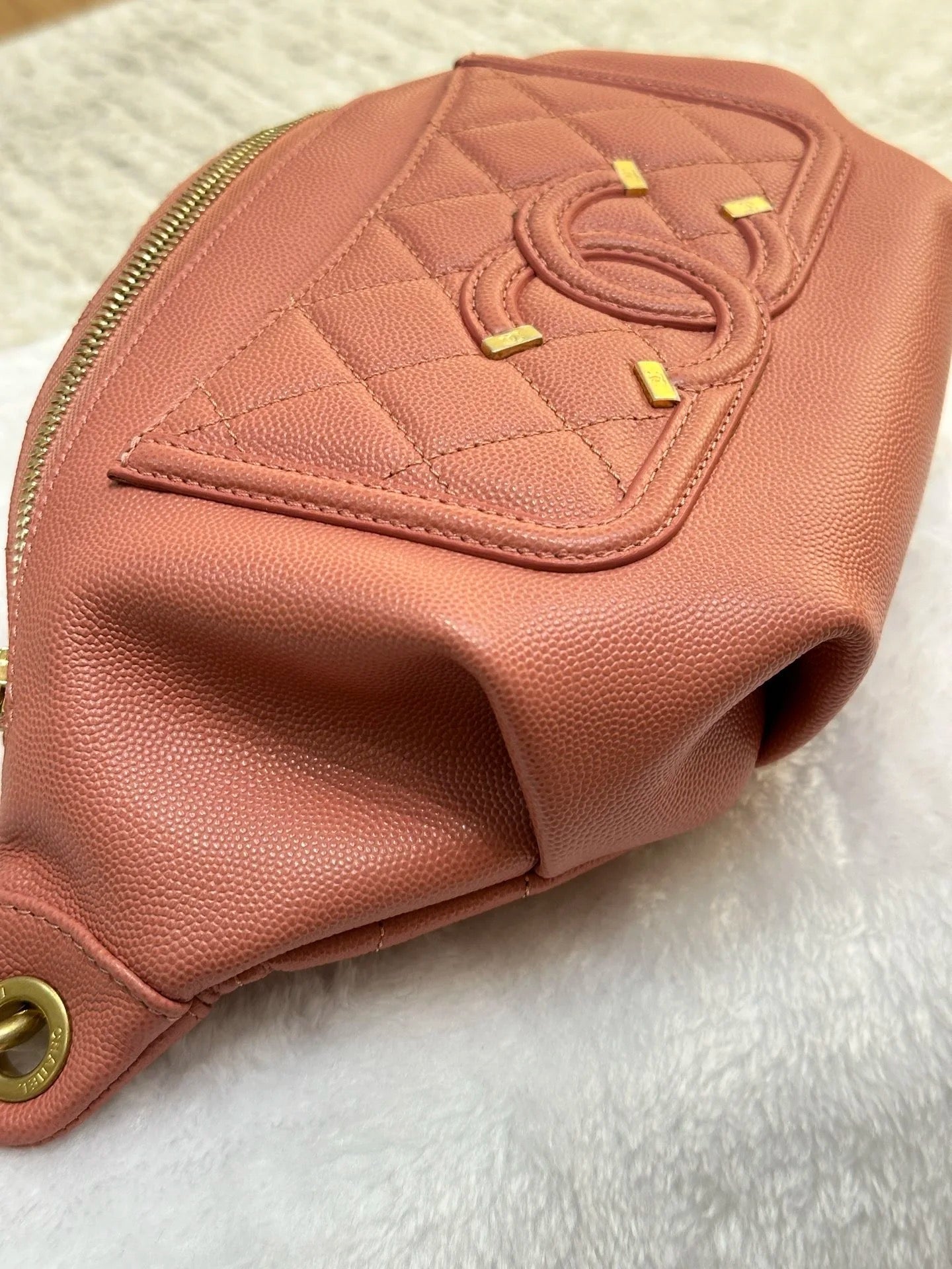 Chanel Caviar Quilted Filigree Waist Bag Pink GHW