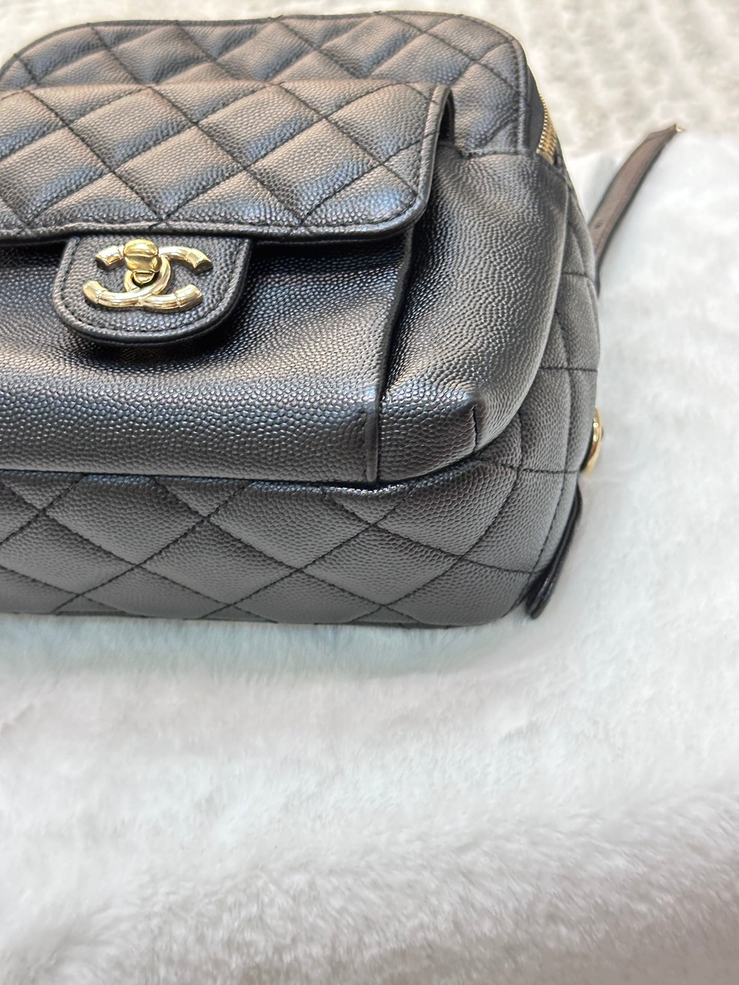 Chanel CC Day Backpack Quilted Caviar Mini