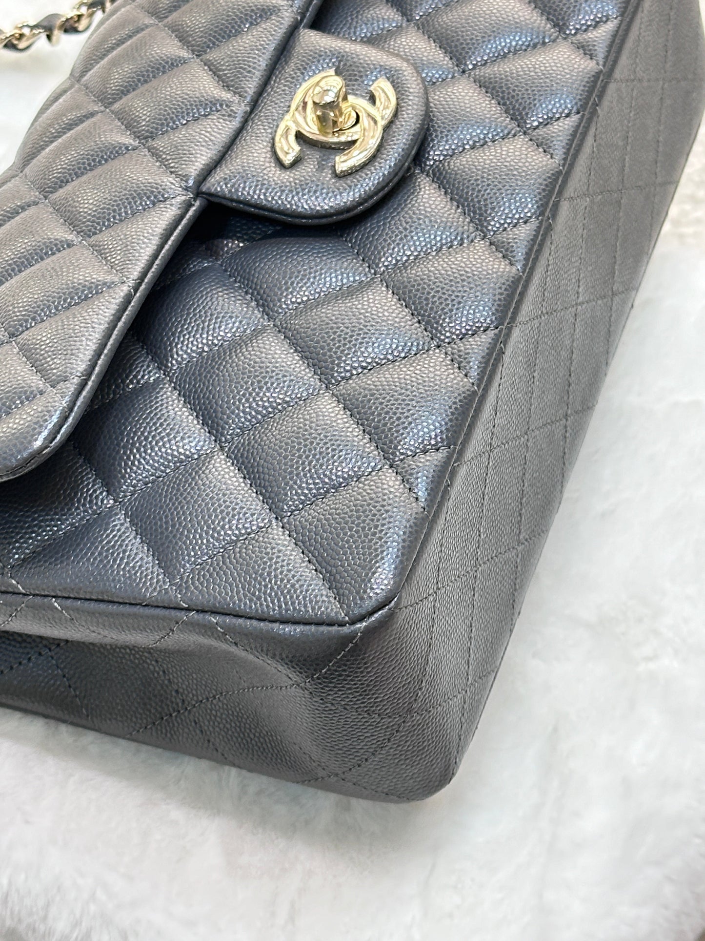 CHANEL Caviar Quilted Small Double Flap Dark Grey