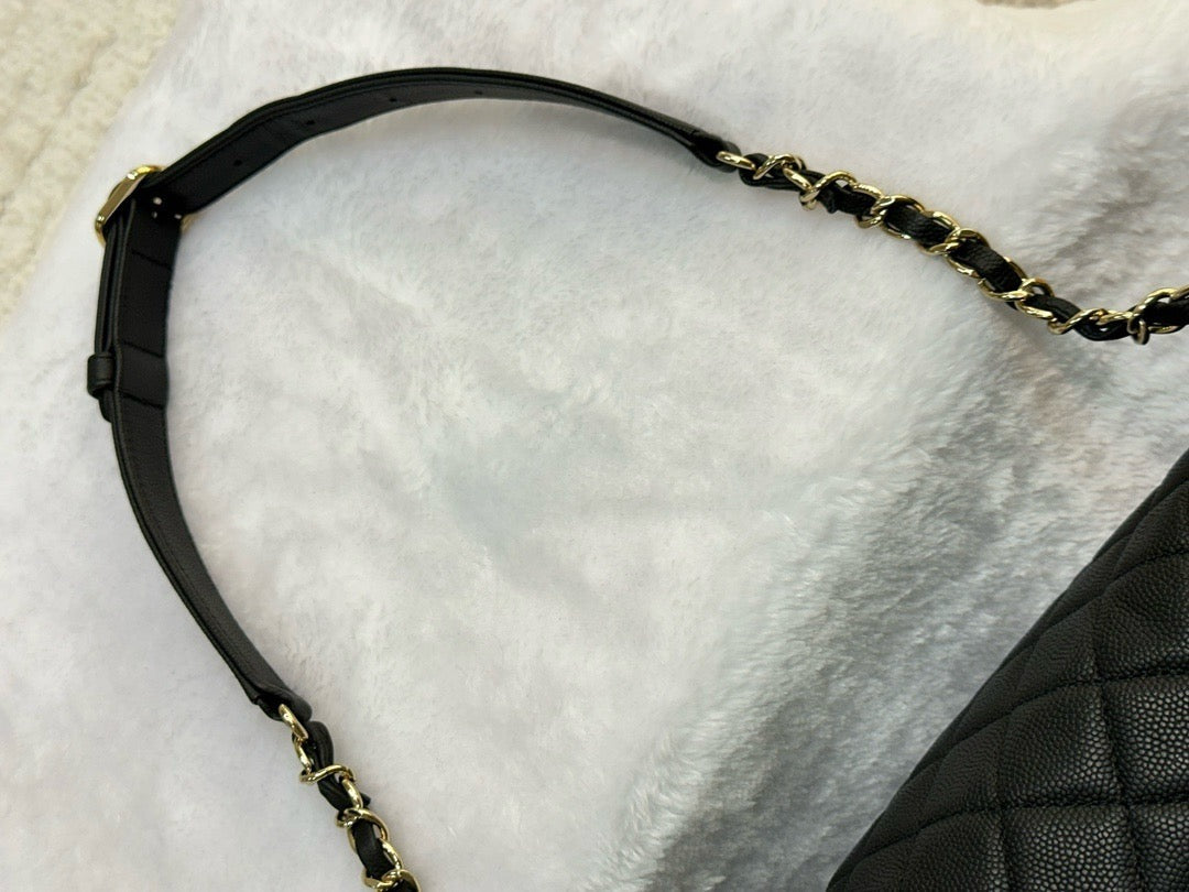 Chanel Black Quilted Caviar Leather Business Affinity Waist Belt Bag 27 holo card