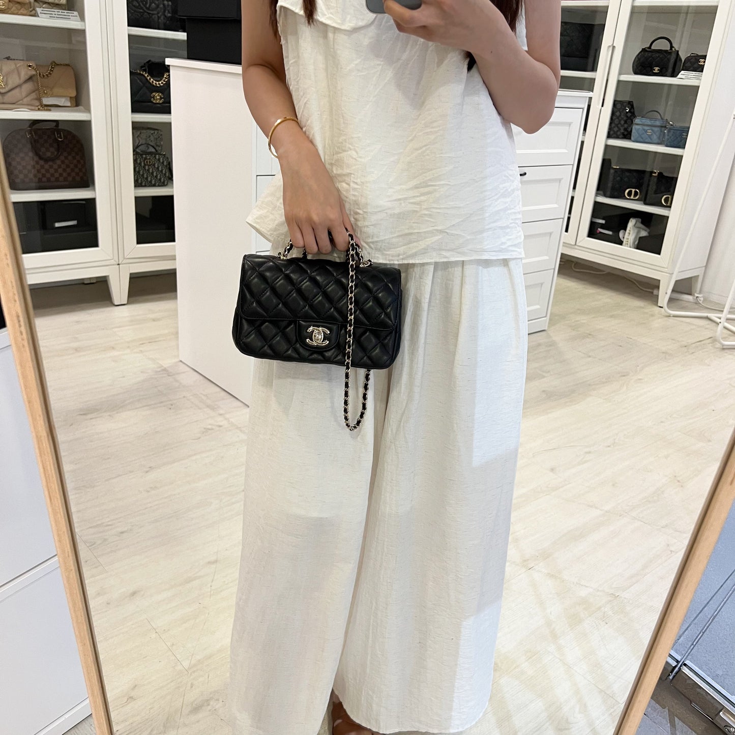 Chanel 23A Mini Rectangle Flap with Crystals Top Handle in Black Lambskin and LGHW (Model: AS4141)