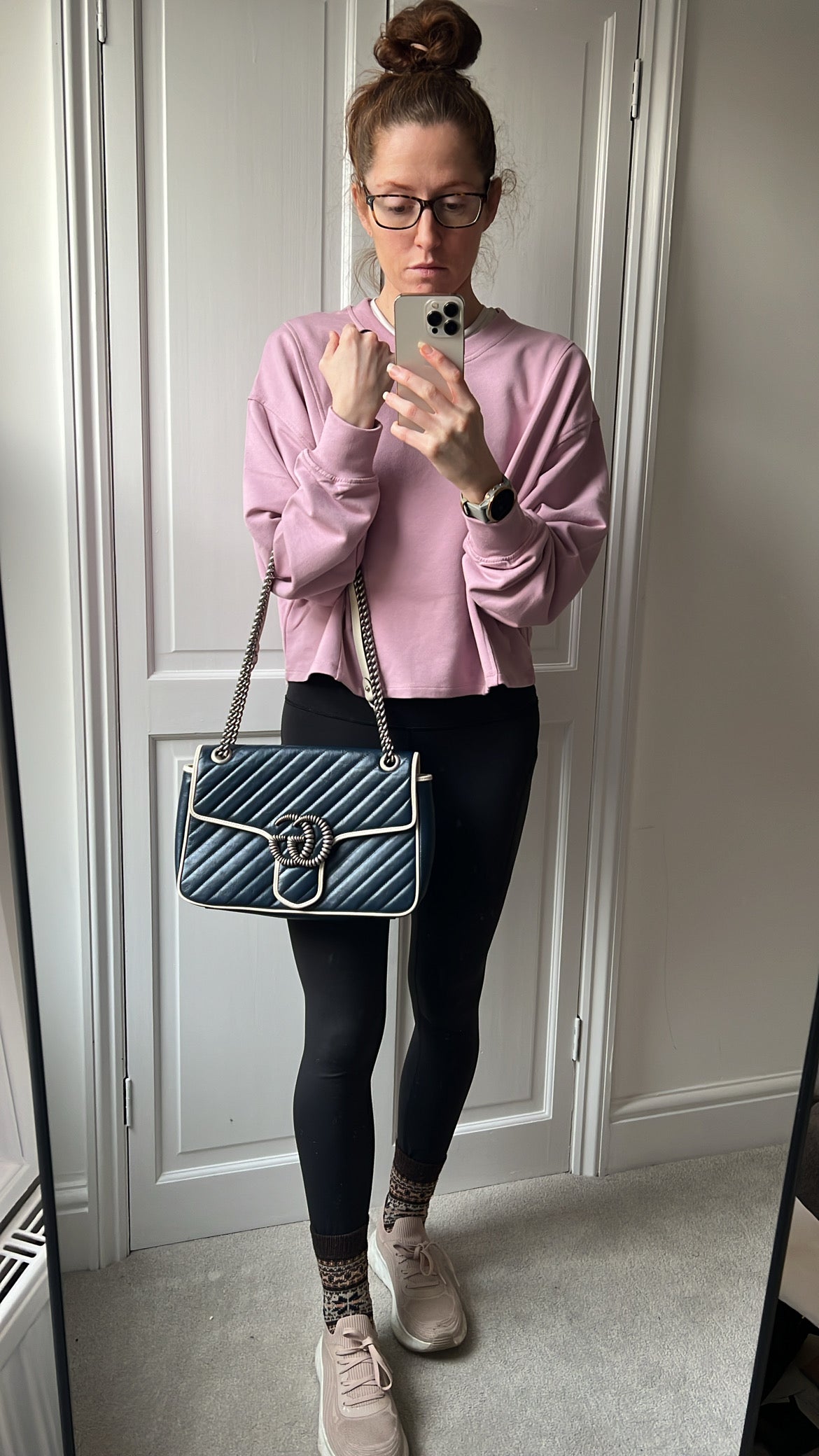 Gucci GG Navy and White Torchon Marmont Medium Shoulder Bag (RRP £2000)