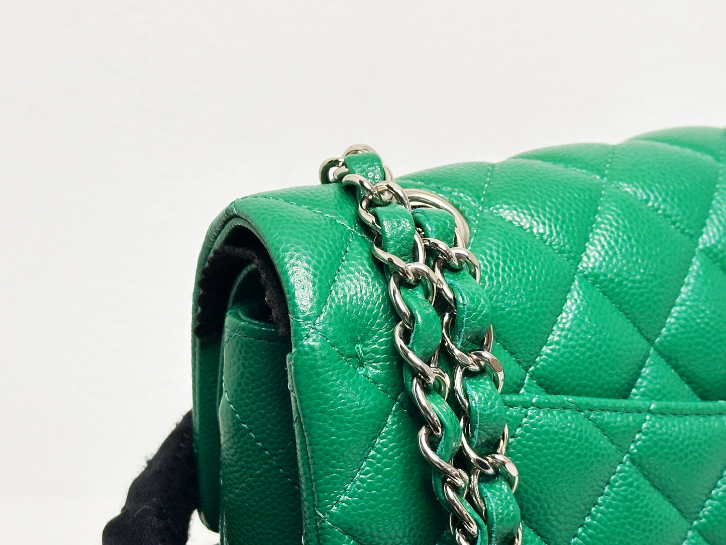 CHANEL 20B Green Classic Small Double Flap Bag SHW 3050 holo card