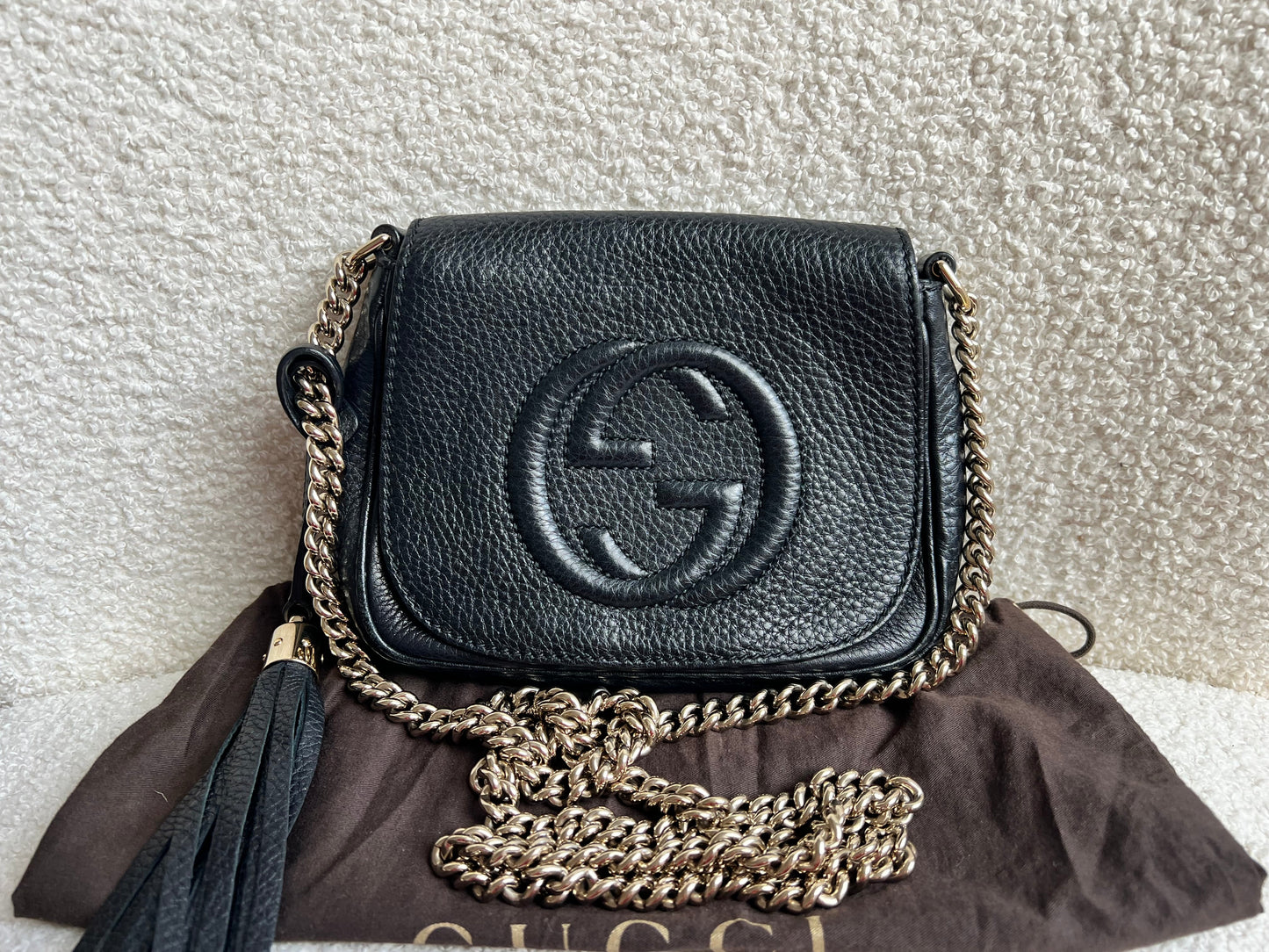 Gucci Black Mini Soho Chain Crossbody Flap Bag