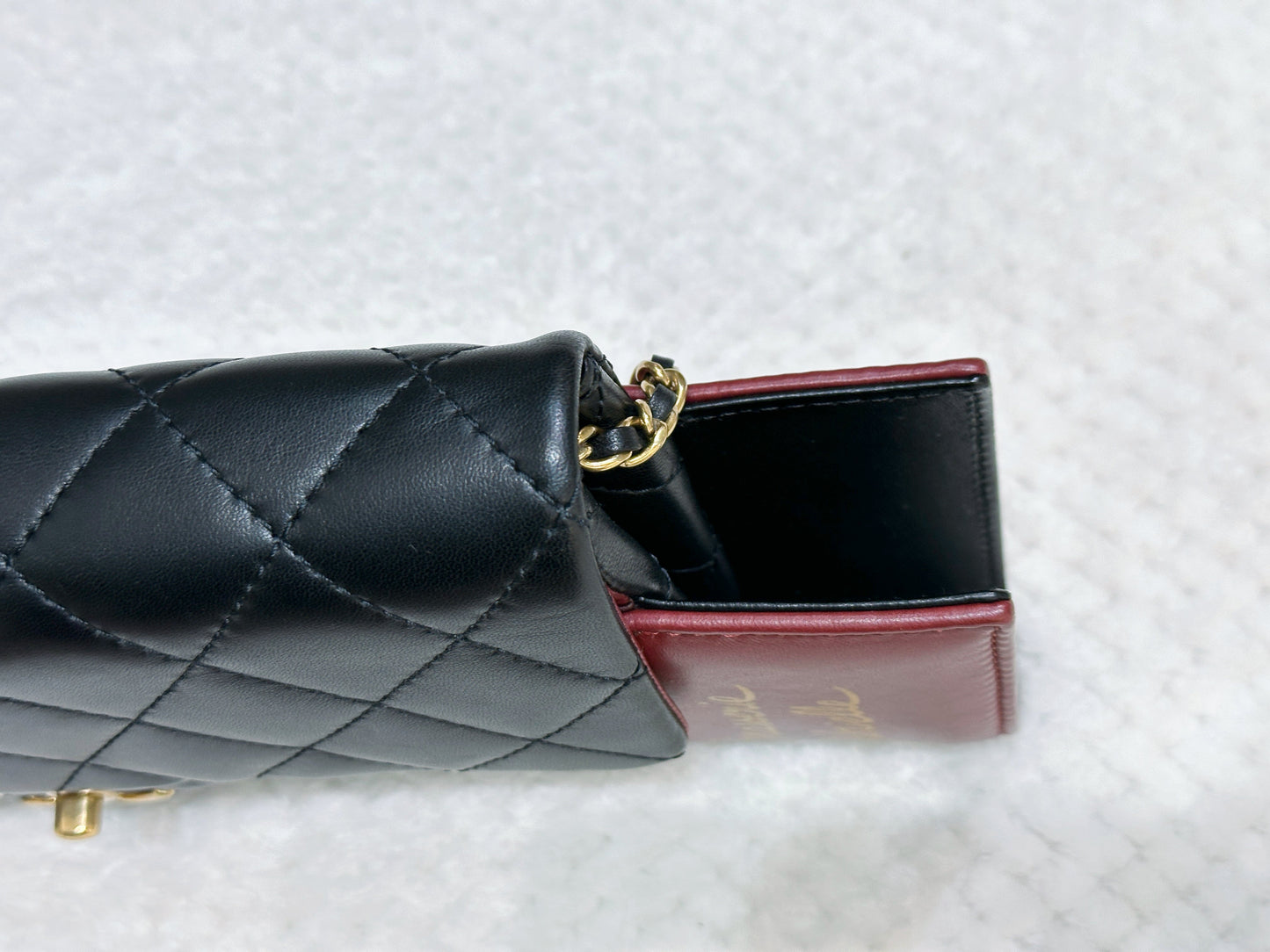 Chanel Pre-owned Classic Flap Gabrielle Brasserie Menu Clutch Burgundy and Black Lambskin Antique GHW 2163 holo card
