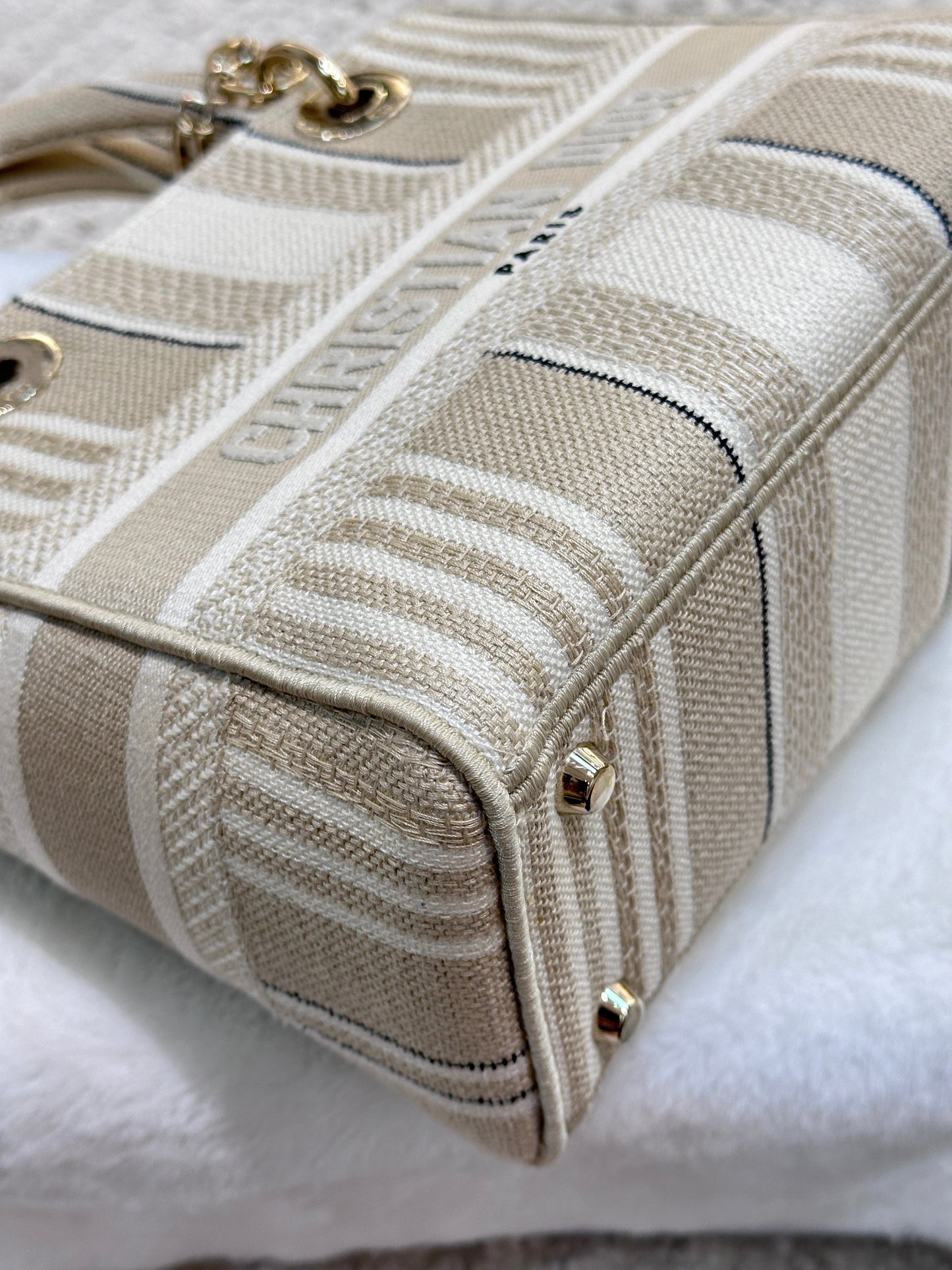 Dior Beige/White Medium Canvas Striped Lady D-Lite