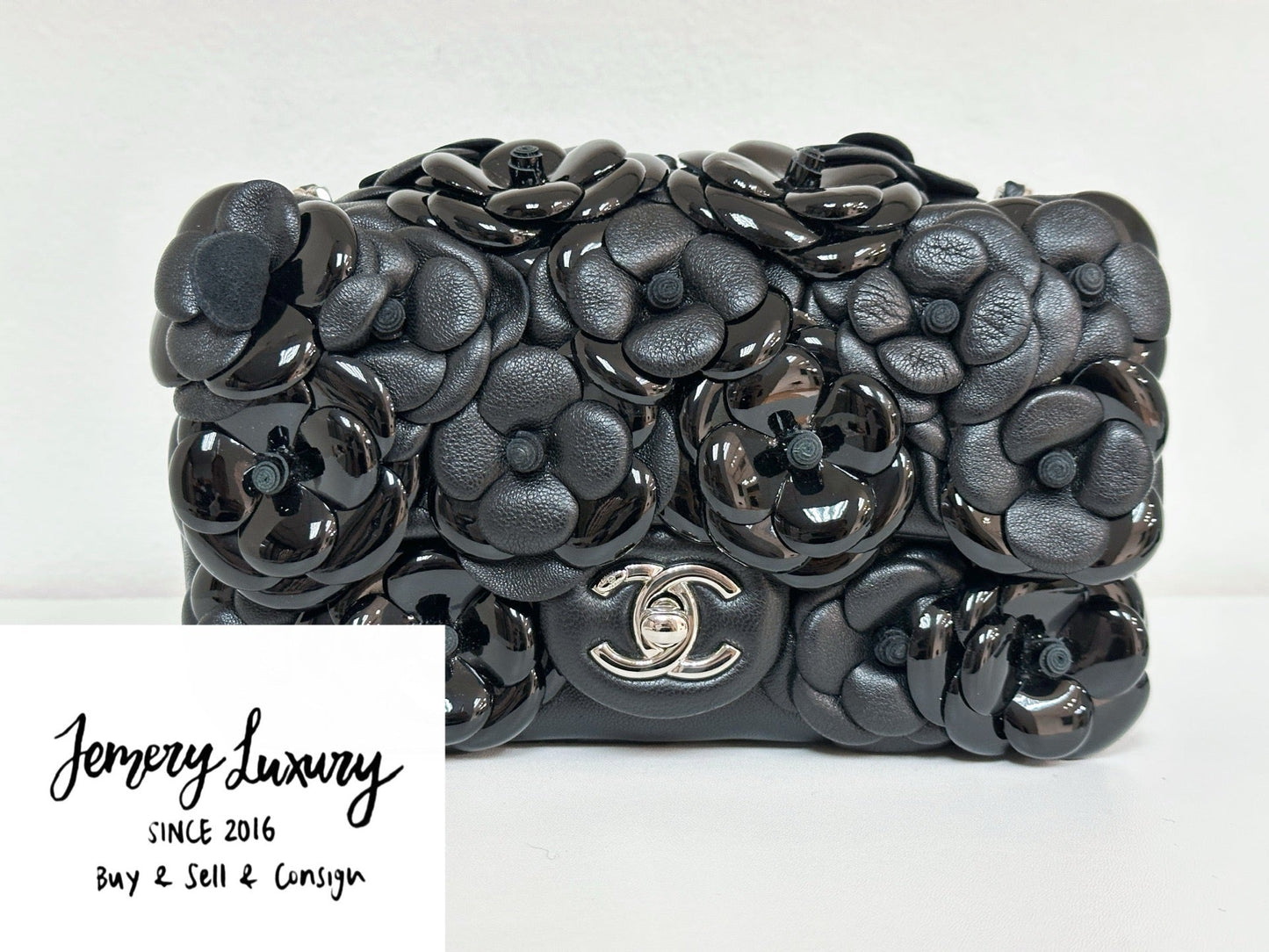 CHANEL Camellia Lambskin Patent Around Flap Crossbody Bag holo card 2246