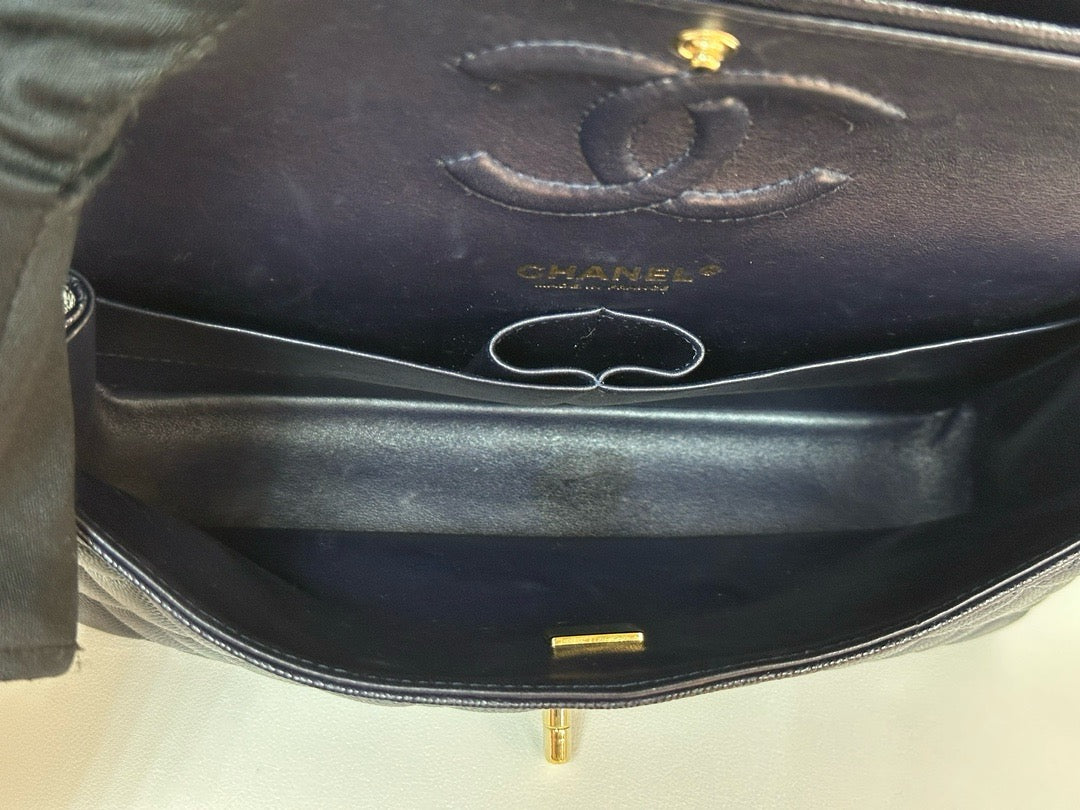 Chanel Medium Classic Caviar Double Flap Navy Blue Bag LSHW  2021year Microchip
