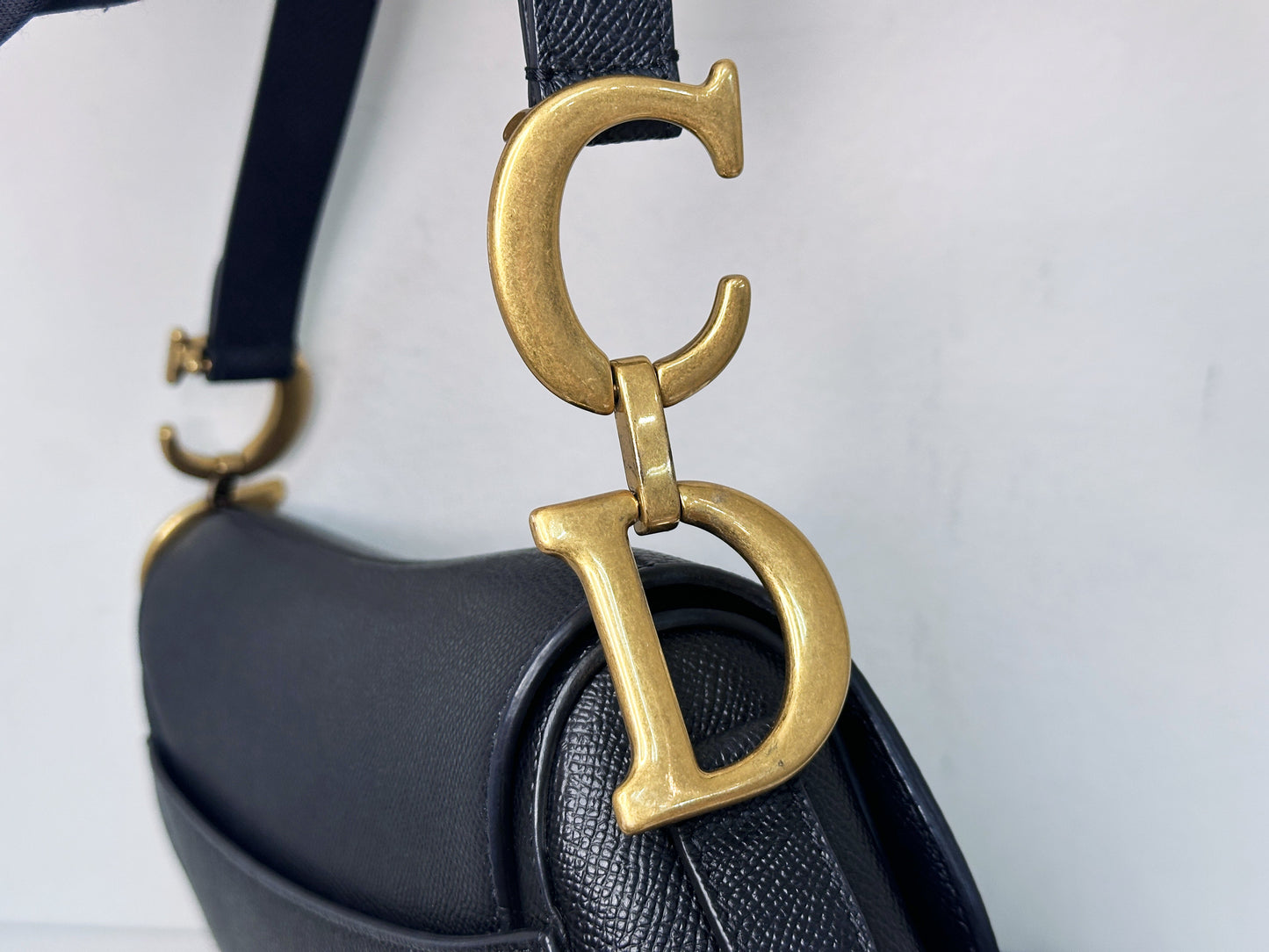 Christian Dior Saddle Bag with Strap Golden Saddle Black Calfskin 2022 year