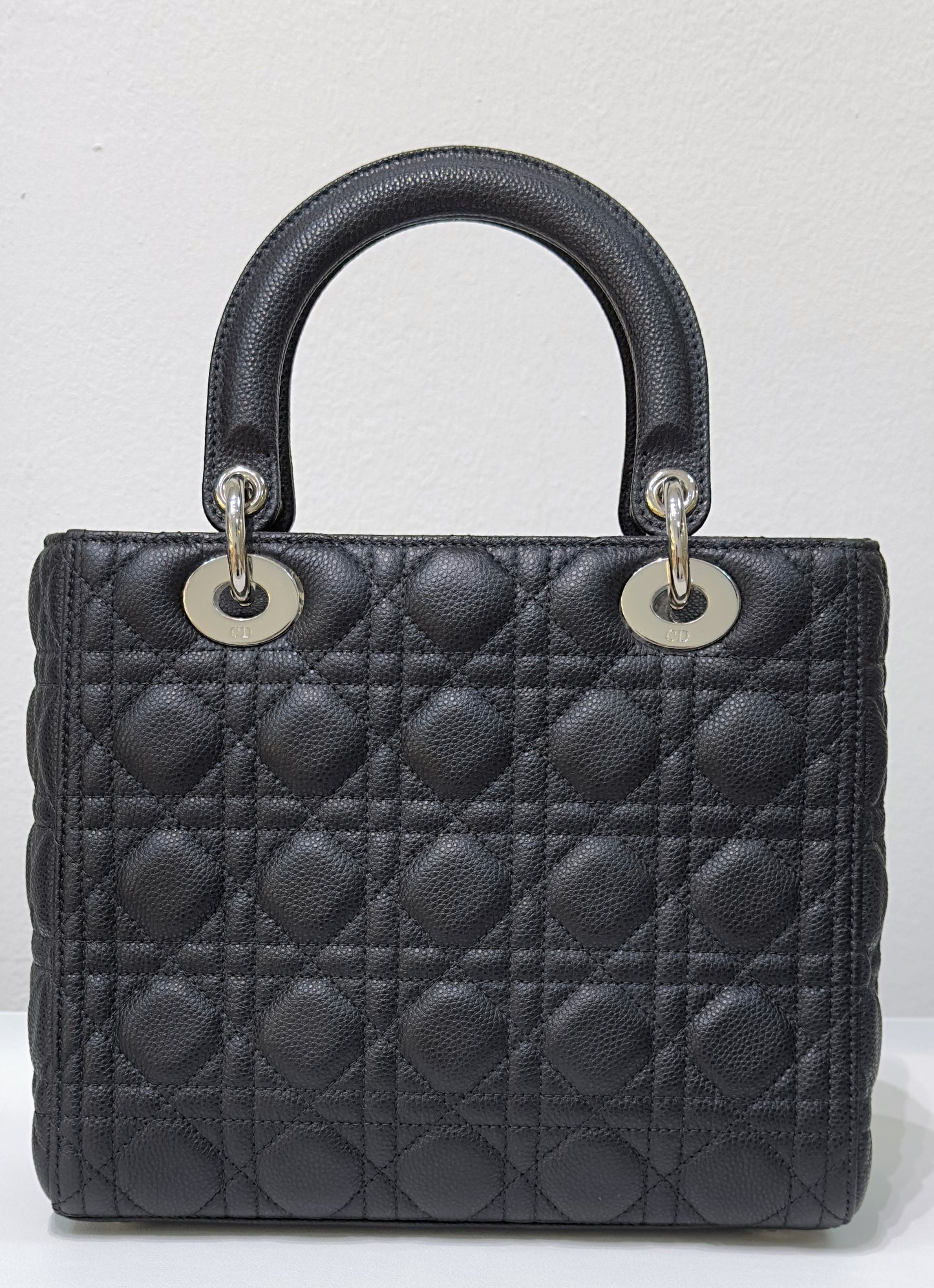 Christian Dior Medium Grained Cannage Calfskin Lady Dior Bag Black SHW
