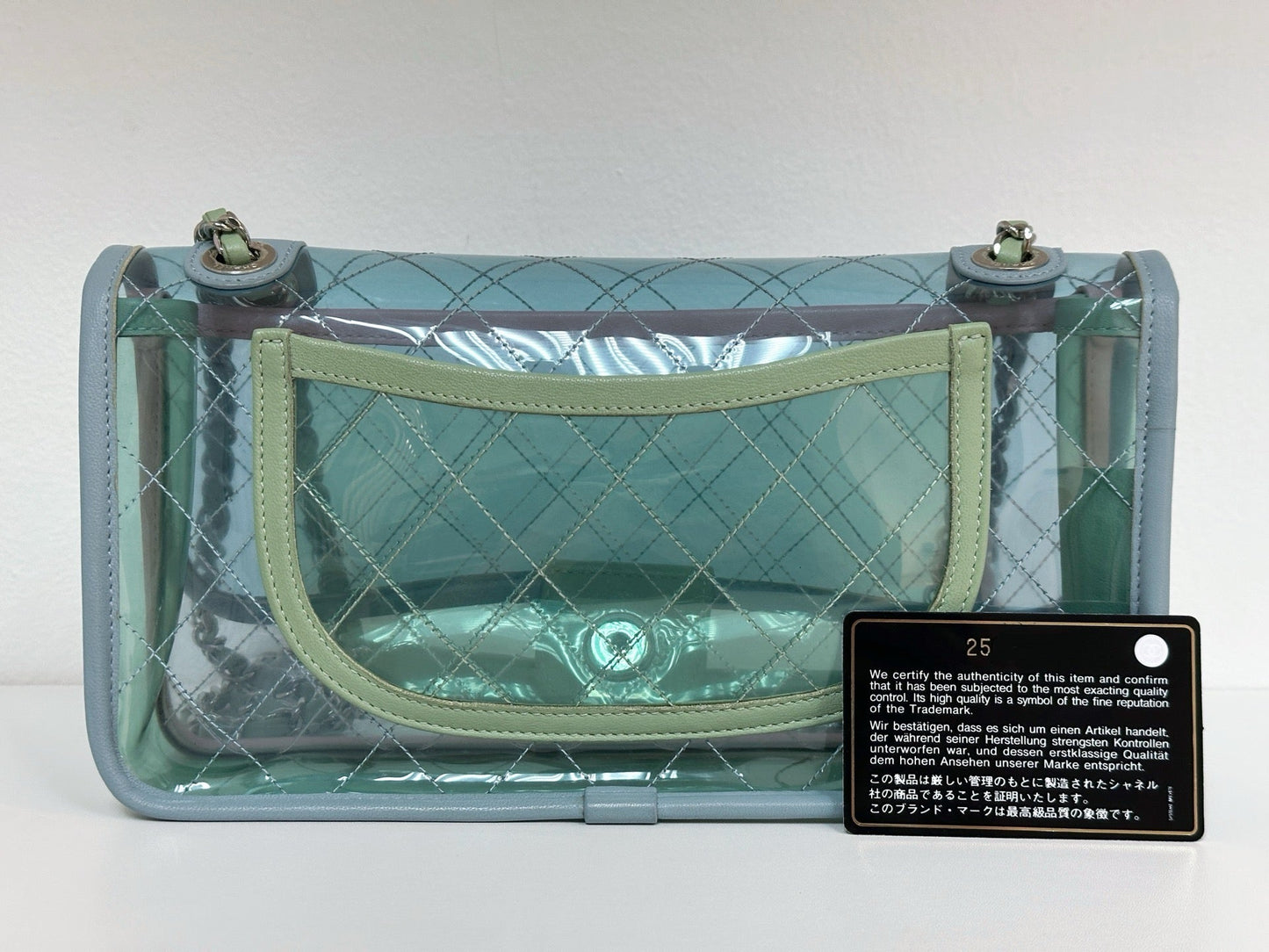 Chanel Coco Splash PVC Medium Flap Bag Pink/Blue/Green Holo card 2569