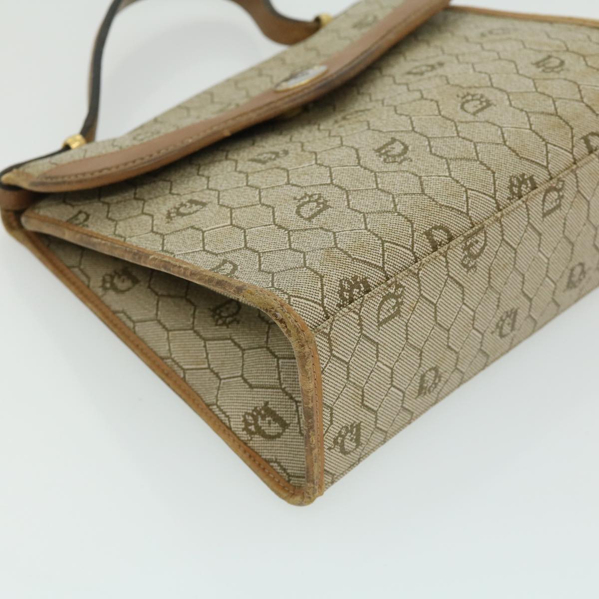 CHRISTIAN DIOR Honeycomb Canvas Hand Bag Beige Auth 31593