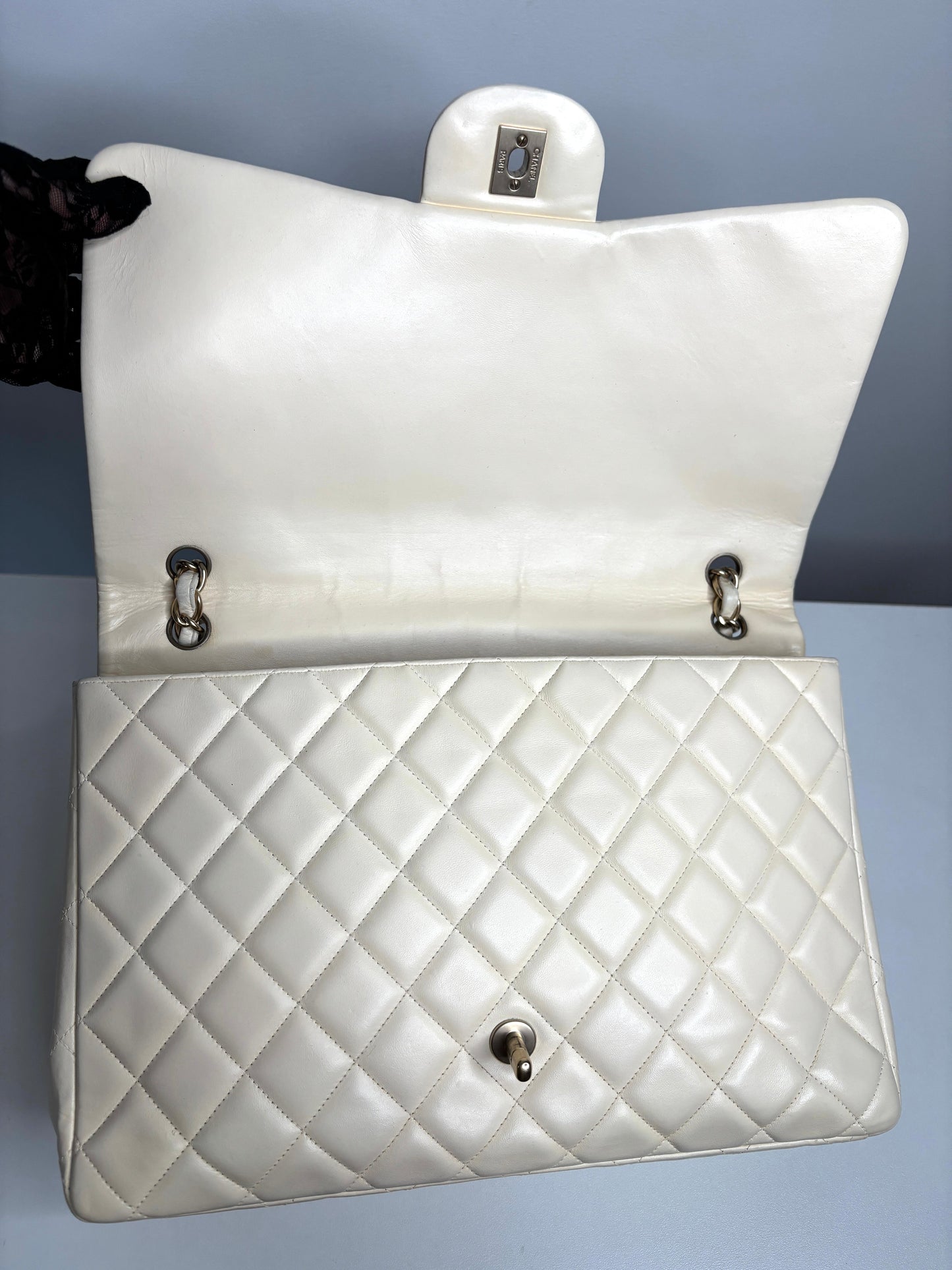 Chanel Classic Maxi Cream Calfskin Shoulder Flap Bag - Preloved