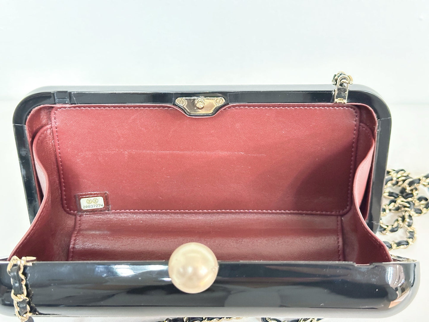 Chanel 2015 Votez Coco Black Pearl Plexiglass Minaudiere Evening Clutch Bag