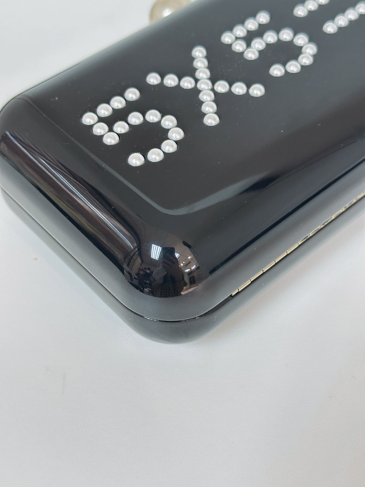 Chanel 2015 Votez Coco Black Pearl Plexiglass Minaudiere Evening Clutch Bag